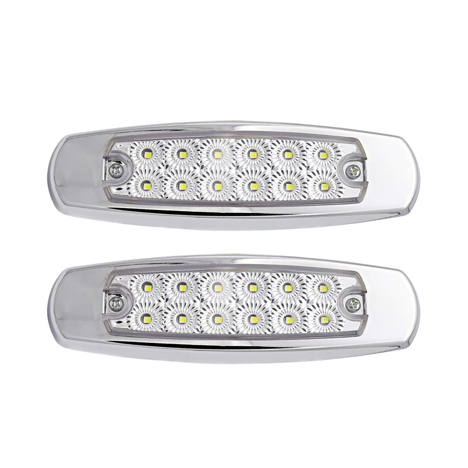 2 Pack 12V DC 6.4 Inch Slim White LED Surface Mount Clearance Lights - Waterproof Side Marker Lamps for Trucks, Trailers, Lorry & Cars - Universal Chrome Design for Enhanced Visibility & Safety (Perfect for Night Driving, Off-Road Vehicles & Heavy Duty Applications)