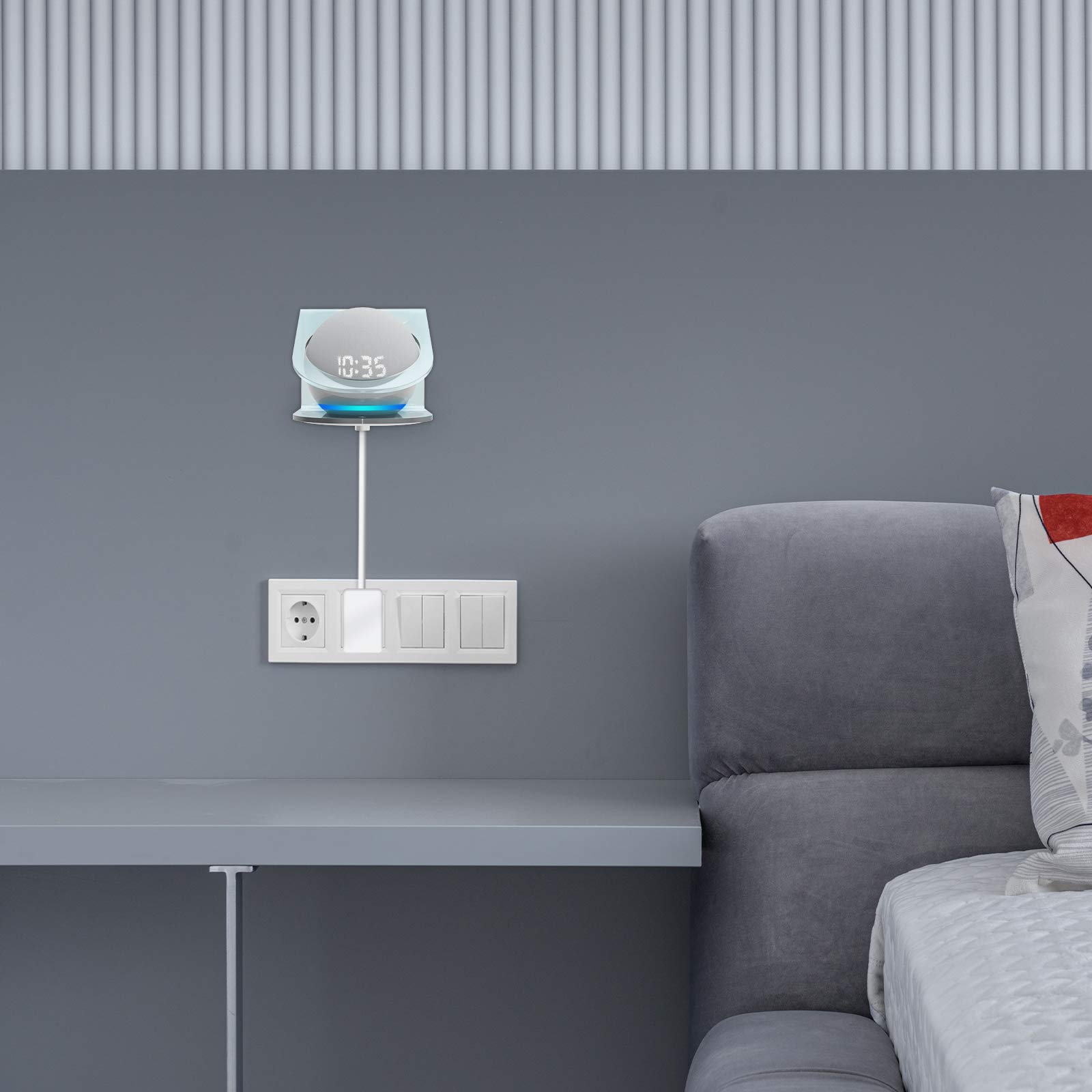 Geekria Clear Acrylic Wall Mount for Echo Dot 4th Gen with LED Clock - Stable Holder Stand for Alexa Smart Speaker | Perfect for Bedroom, Kitchen & Office Use