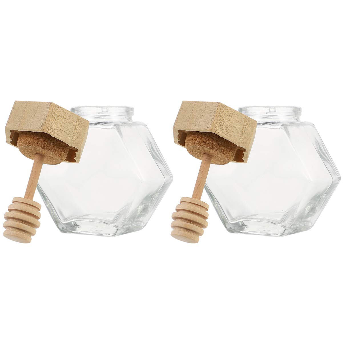 Hexagon Glass Honey Jar with Dipper - 100ml Mini Spice Storage for Kitchen & Wedding Favors