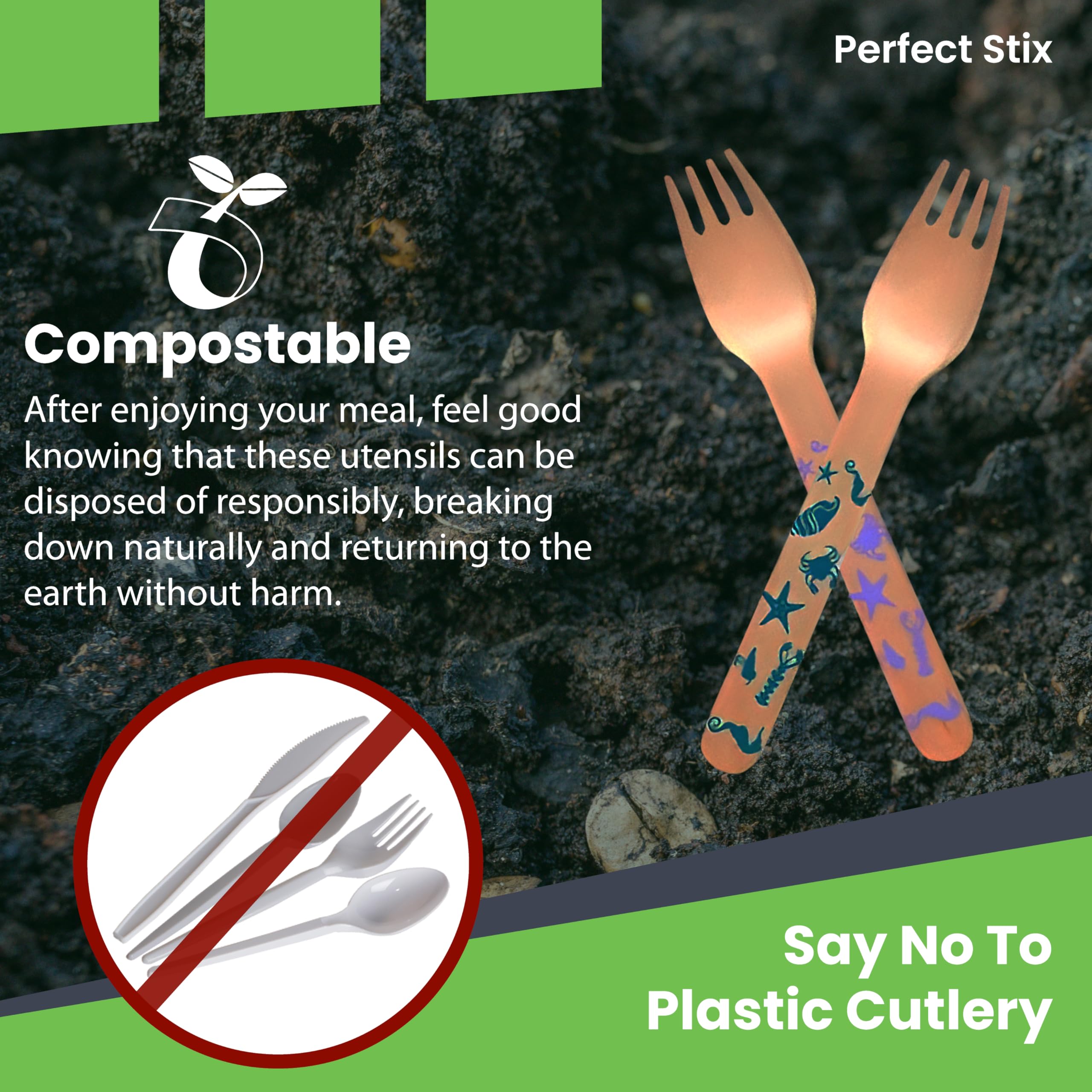 Eco-Friendly Wooden Forks Set - 20 Pack Ocean Themed Disposable Cutlery with 4 Color Options | Perfect for Beach Parties, Picnics & Sustainable Dining