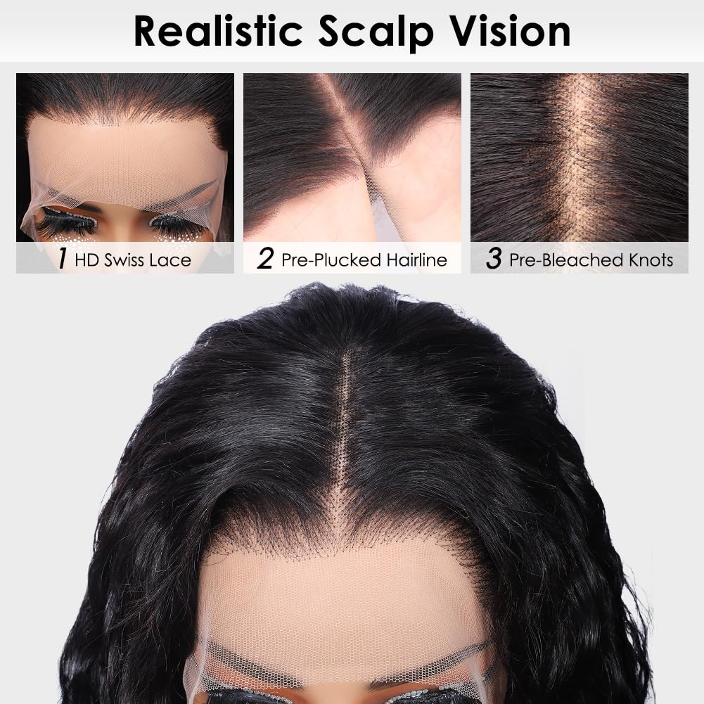 Glueless Lace Front Wigs Human Hair for Black Women - 200% Density Brazilian Water Wave Pre Plucked Bleached Knots Wig (16 Inch) | Perfect for Daily Wear, Parties & Special Occasions