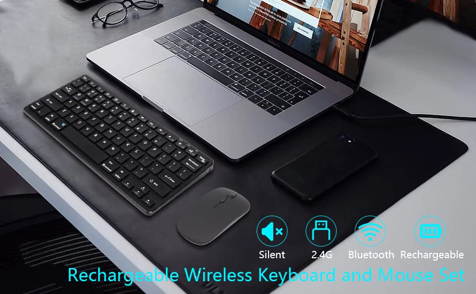 2.4G Wireless Keyboard & Mouse Set - Ergonomic, Rechargeable for PC/Mac/Laptop - Home & Office Use