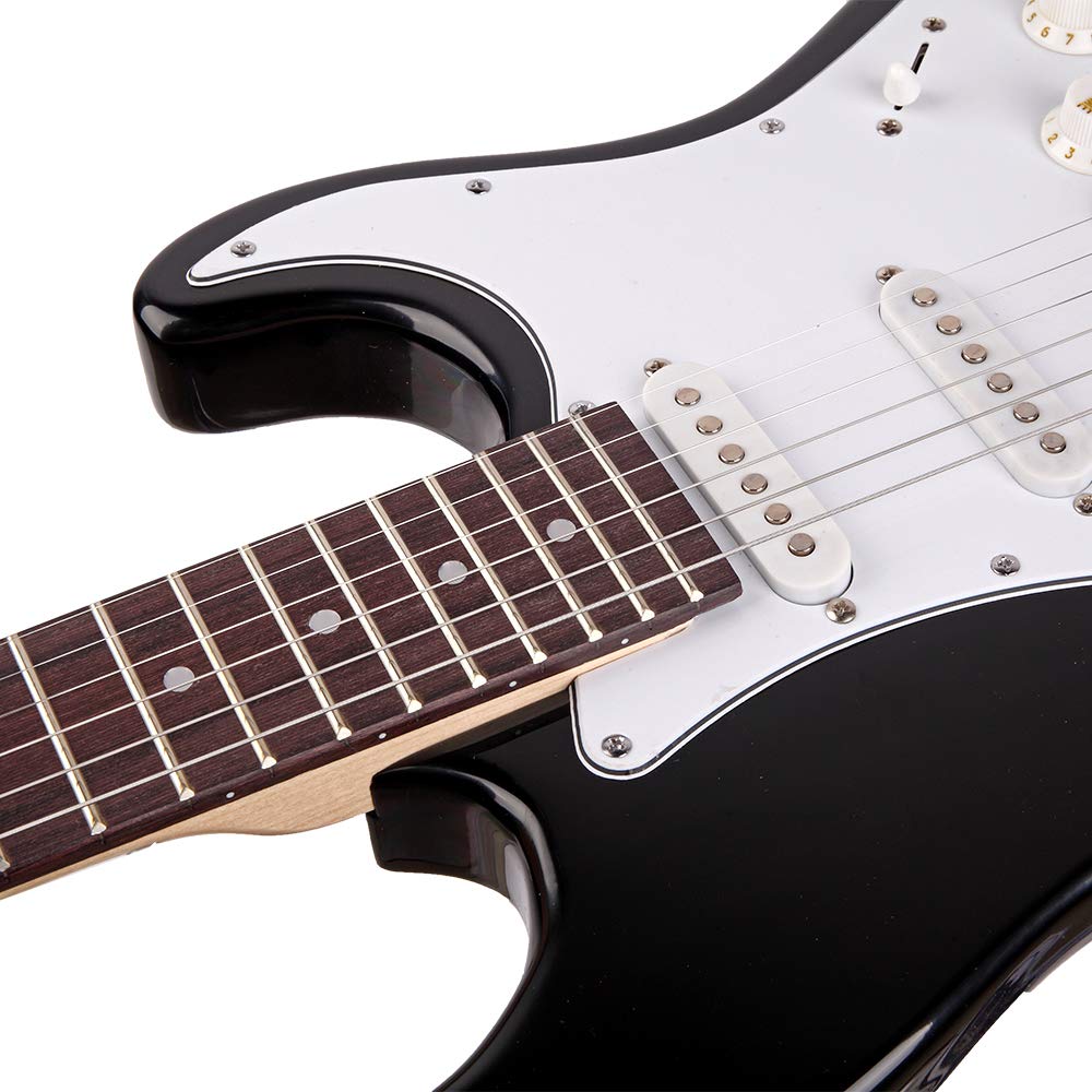 Premium Rosewood Fingerboard Electric Guitar - Black with White Accents | Perfect for Rock, Blues & Stage Performances