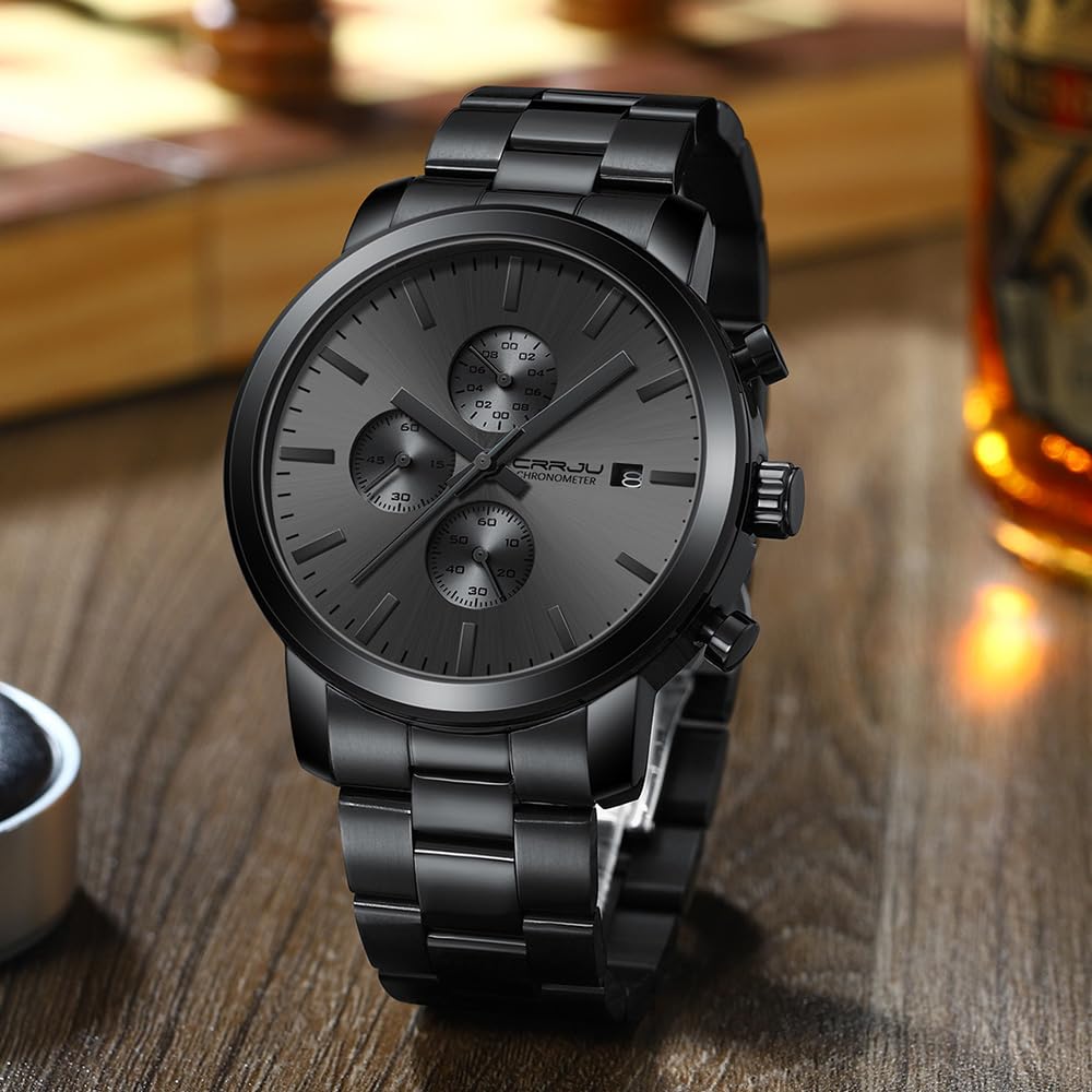 Luxury Men's Stainless Steel Waterproof Chronograph Business Watch - Analog Quartz Wristwatch with Calendar - Perfect for Office, Formal Events & Everyday Wear