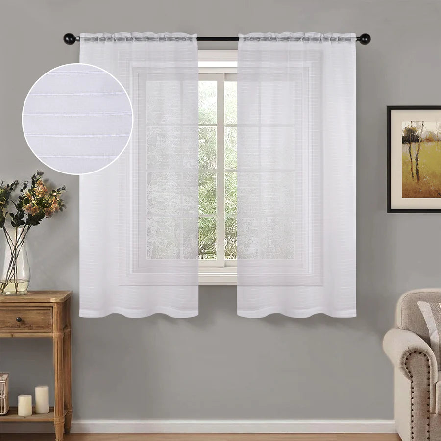 Jackson Striped Sheer Window Curtain Panels - Set of 2 Panels, Light Filtering Sheer Curtains for Living Room, Bedroom, Kitchen - 84 Inches Long, Soft & Airy Textured Fabric