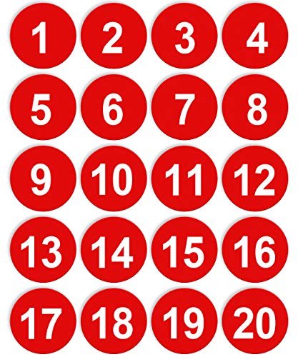 Number Stickers Red 1-20 (White Number on Red Background)