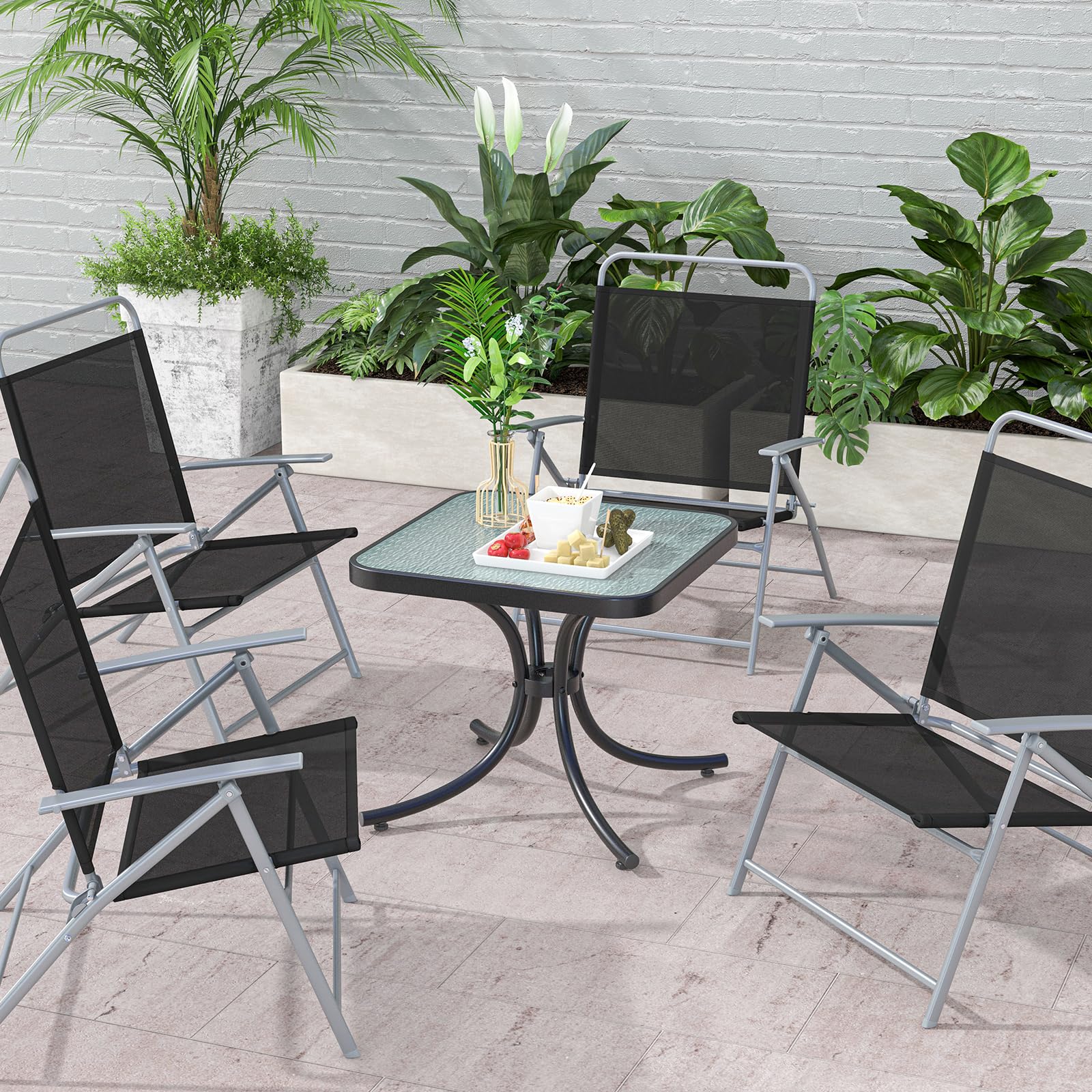 Tangkula 20 Inch Outdoor Bistro Table - Steel Frame with Tempered Glass Top - Patio Side Table for Backyard, Garden, Lawn, Balcony - Perfect for Coffee, Drinks & Outdoor Dining (Black)