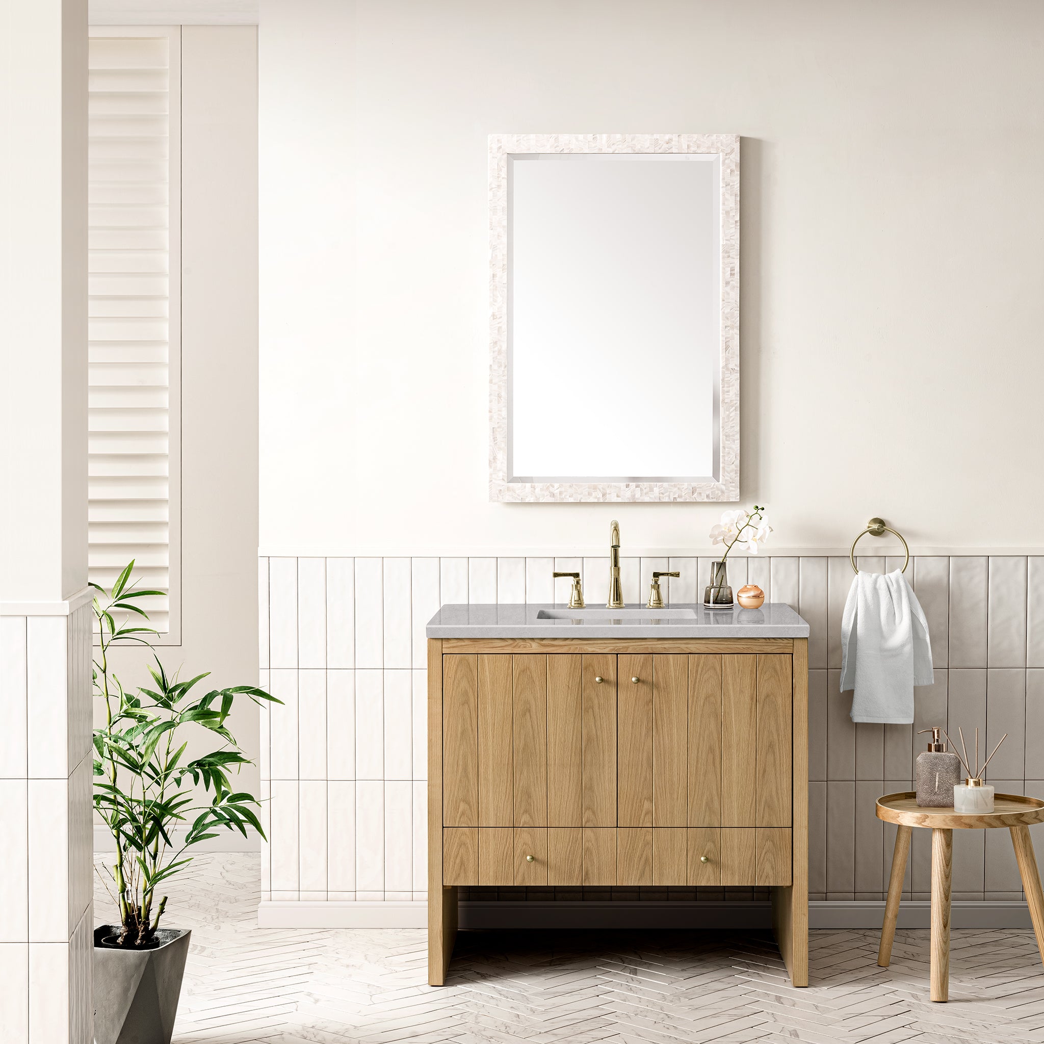 36-Inch Hudson Single Bathroom Vanity in Light Natural Oak with 3CM Eternal Serena Top - Perfect for Modern Home Bathroom Renovation