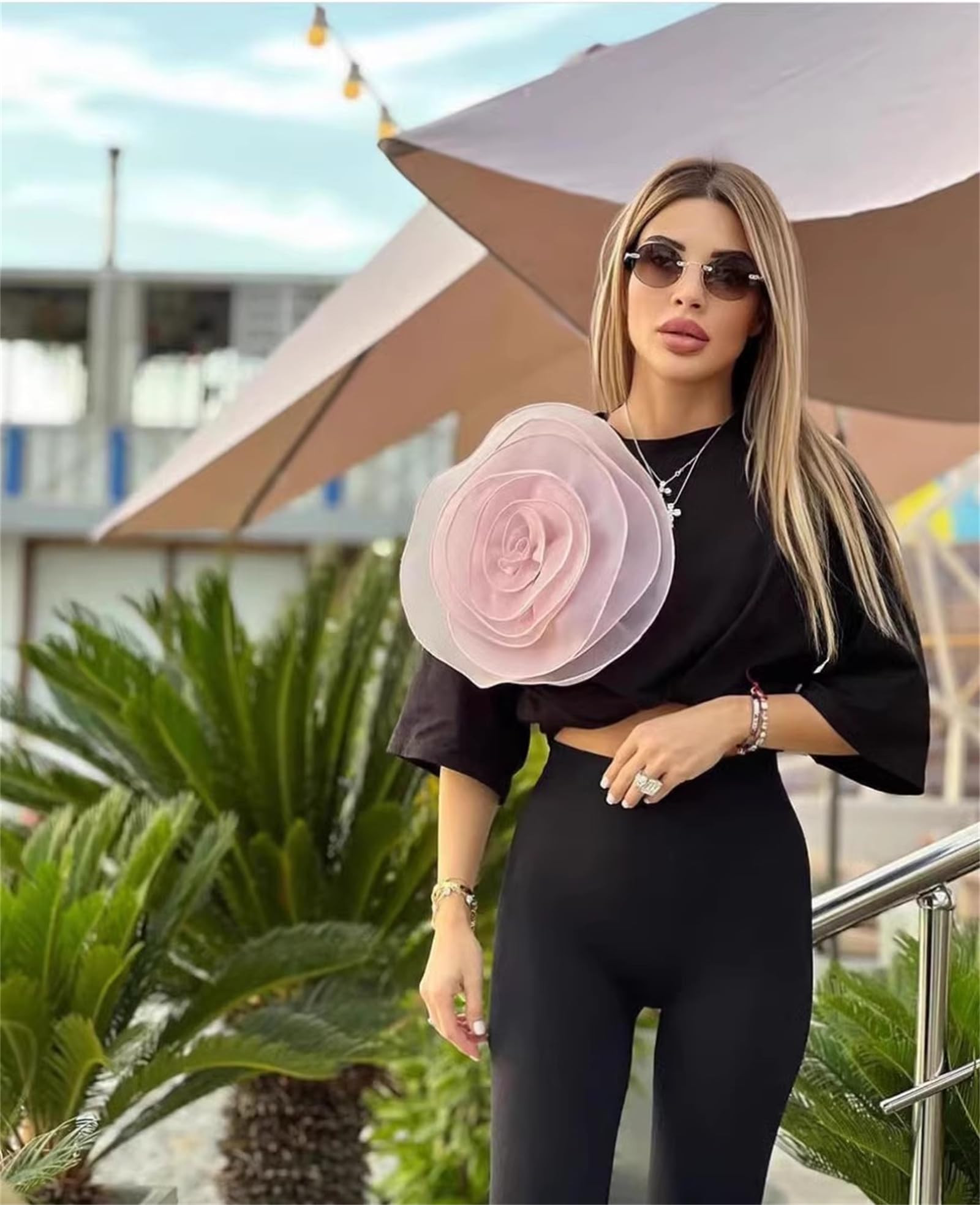 KM2-FLOWER Women's Short Sleeve T-Shirt with 3D Floral Print - Elegant Blouse for Casual Wear, Party & Date Night Outfits