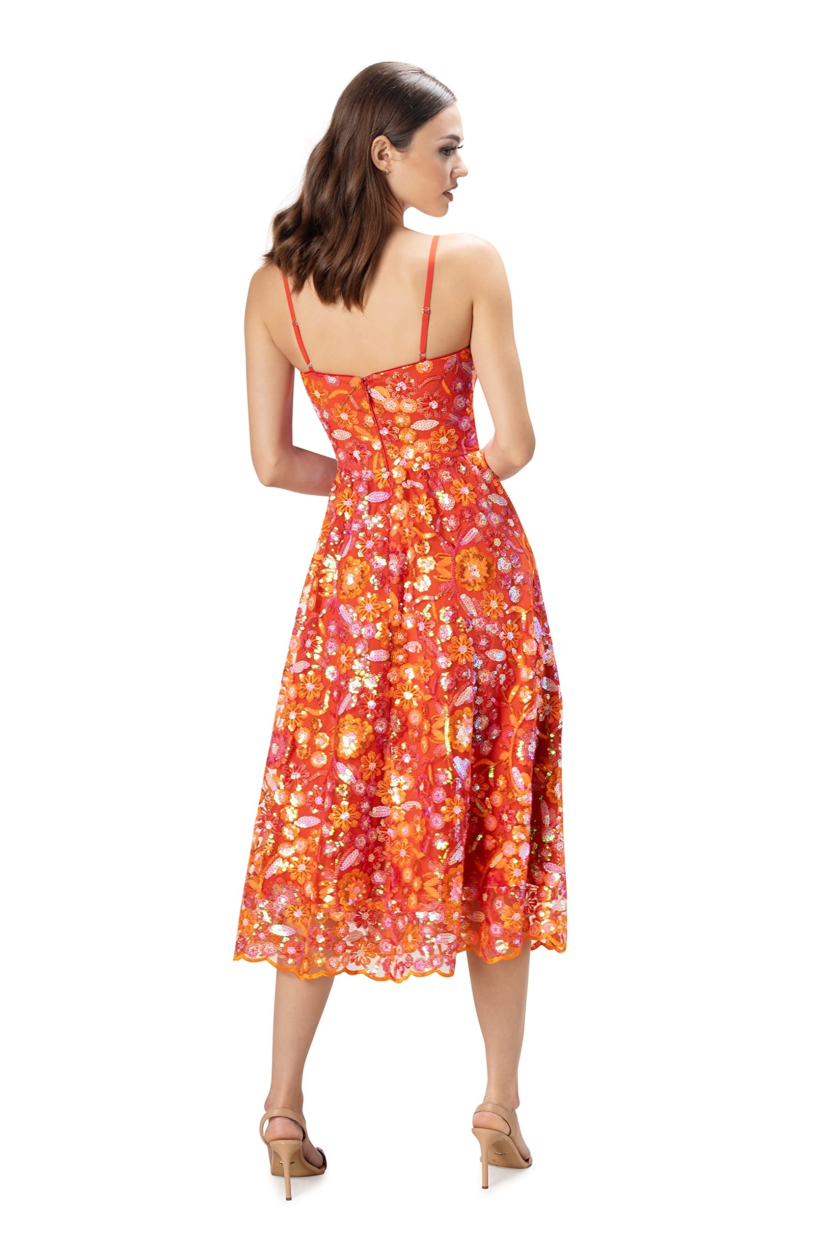 Dress the Population Women's Maren Fit and Flare Midi Dress - Elegant A-Line Cocktail Dress for Weddings, Parties & Special Occasions