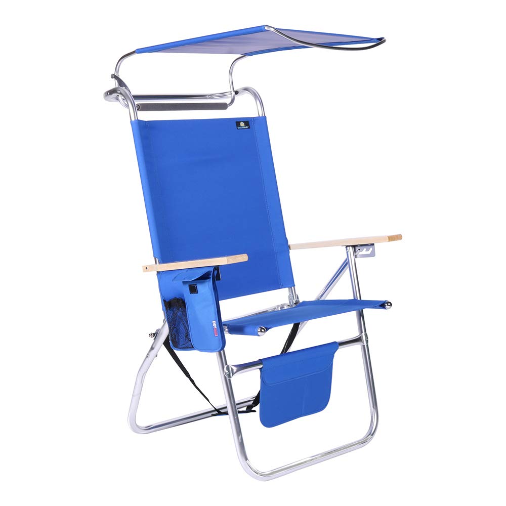 17 Inch Tall Heavy Duty Aluminum Folding Beach Chair with Adjustable Canopy - Perfect for Poolside Lounging, Camping, and Outdoor Relaxation
