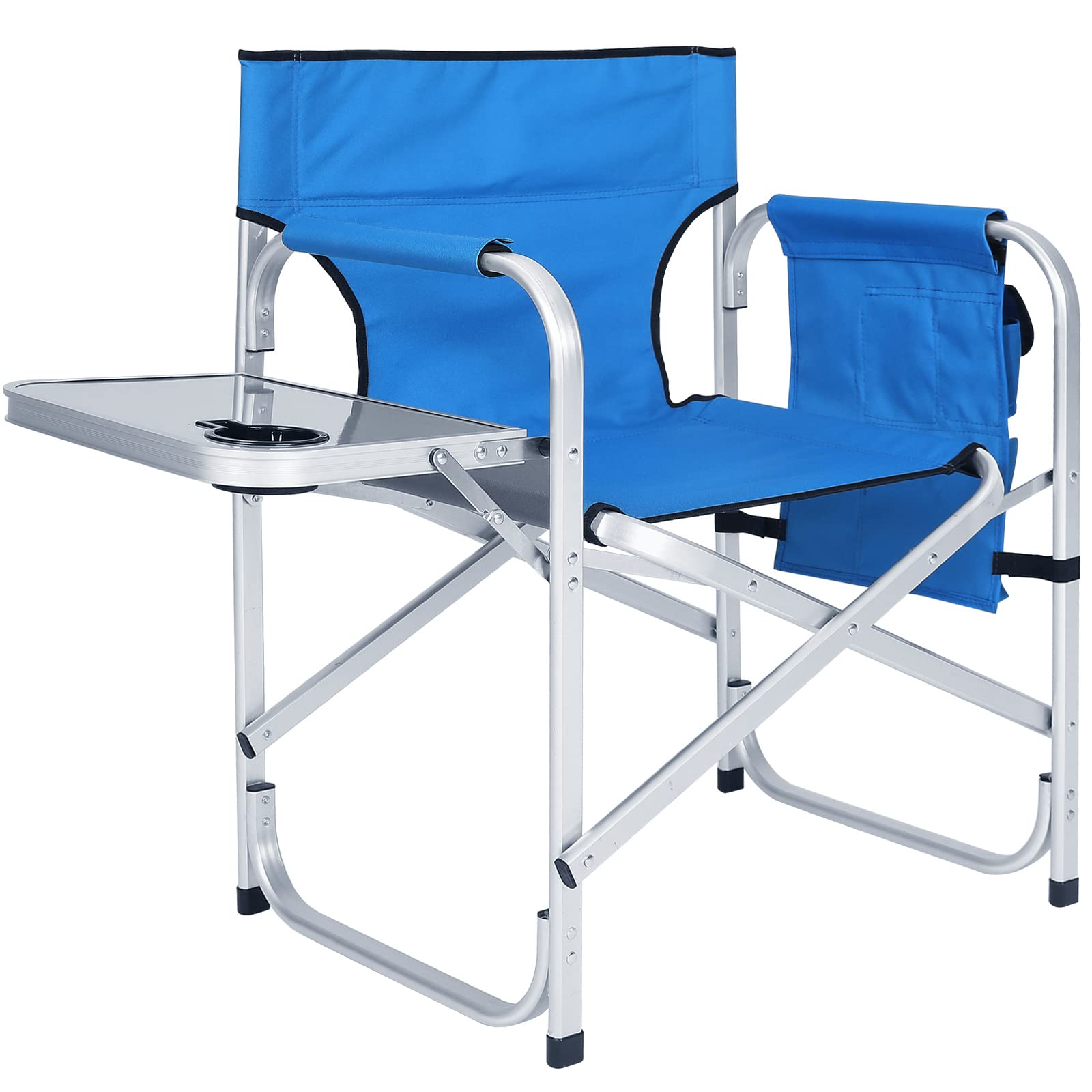 ABCCANOPY Folding Directors Chair - Portable Outdoor Camping Chair with Side Table & Storage Pockets - Royal Blue - Perfect for Beach, Picnic, Backyard, and Makeup Artist Use