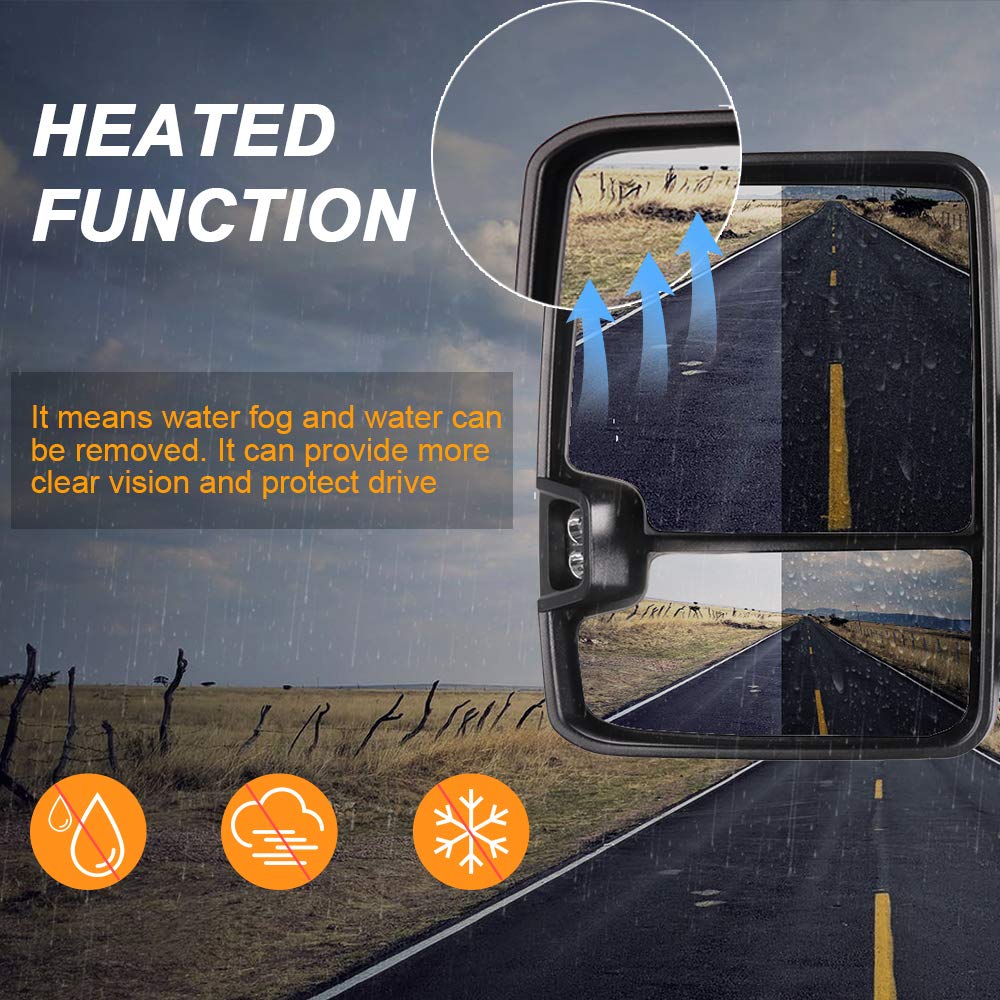 ROADFAR Power Heated Towing Mirrors for 1999-2002 Chevy Silverado & GMC Sierra Pickup Trucks - LED Turn Signal, Running Lights, Black Housing (Left & Right Side) - Perfect for Towing, Camping & Off-Road Adventures
