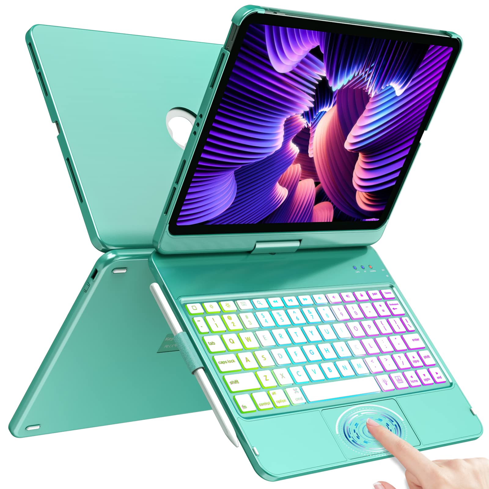Premium Keyboard Case for iPad Pro 11 inch (1st/2nd/3rd Gen) & iPad Air 5th/4th Gen - Slim Protective Cover with Touch Trackpad, 10-Color Backlit Keyboard & 360° Rotation - Includes Apple Pencil Holder - Perfect for Work, Study & Travel
