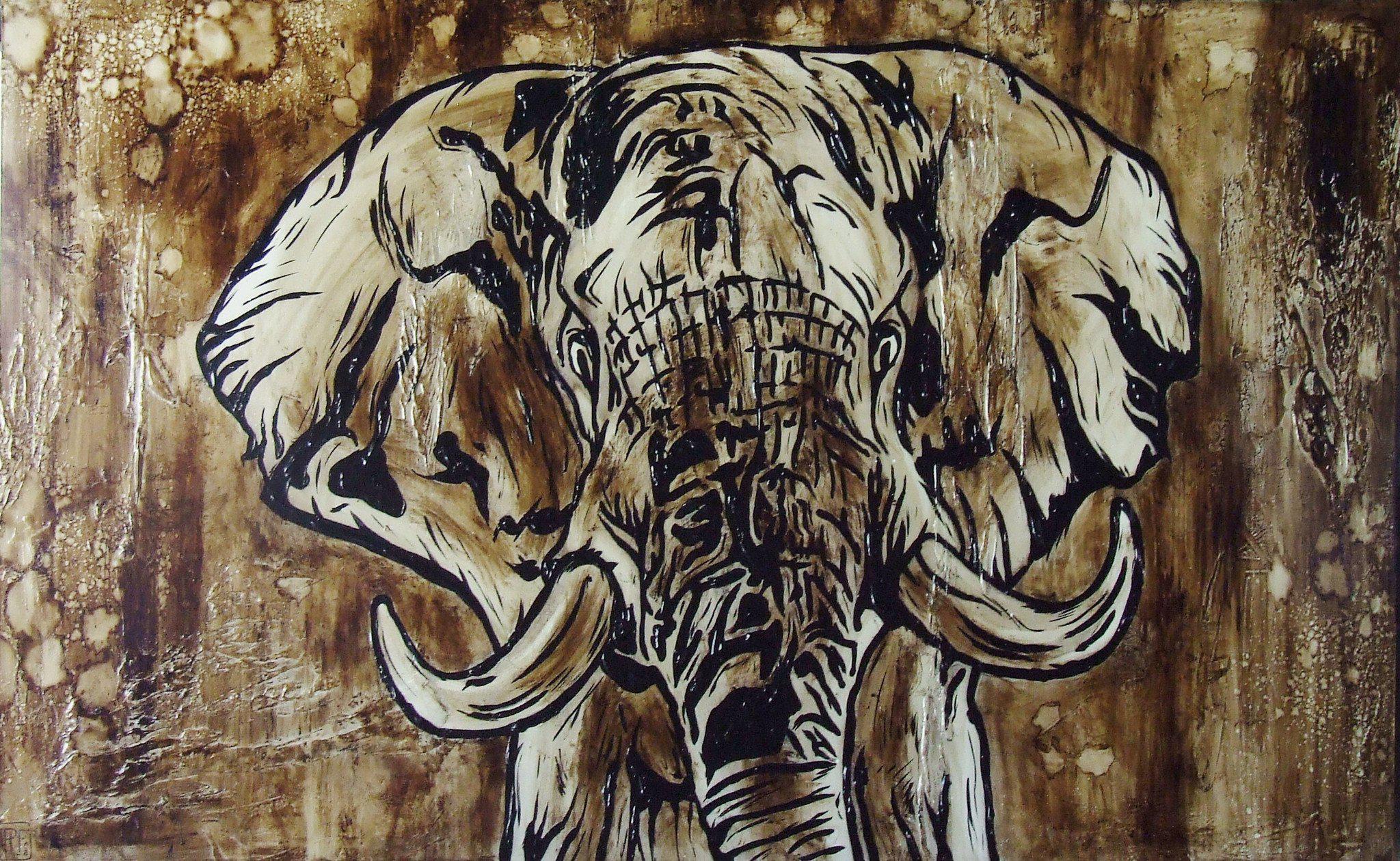 Abstract Realism Elephant Brown Wall Art - Handmade Canvas Painting for Home & Office Decor - Perfect for Living Room, Bedroom, or Gift
