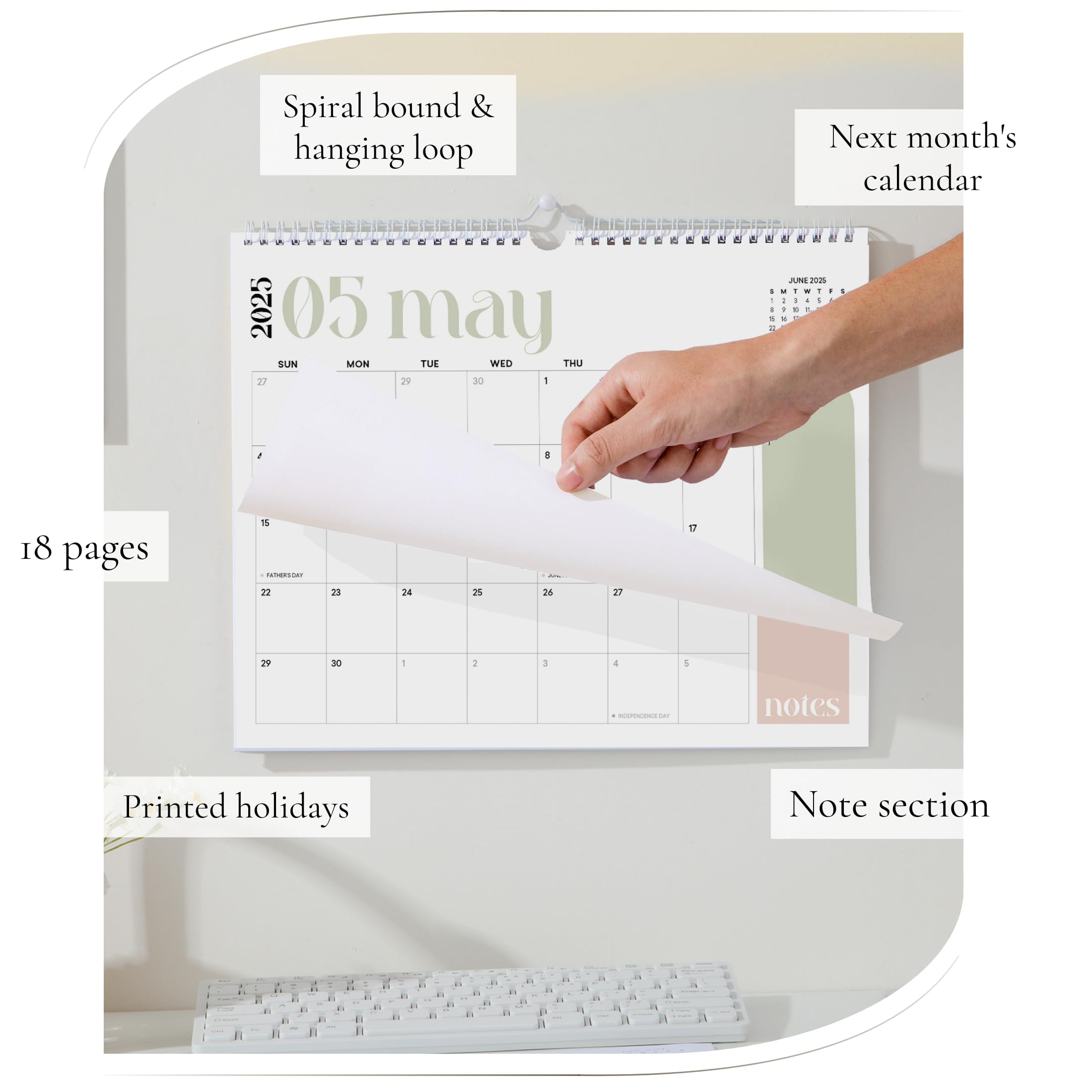 2025-2026 18-Month Hanging Wall Calendar (Jan 2025-Jun 2026) - 13.5