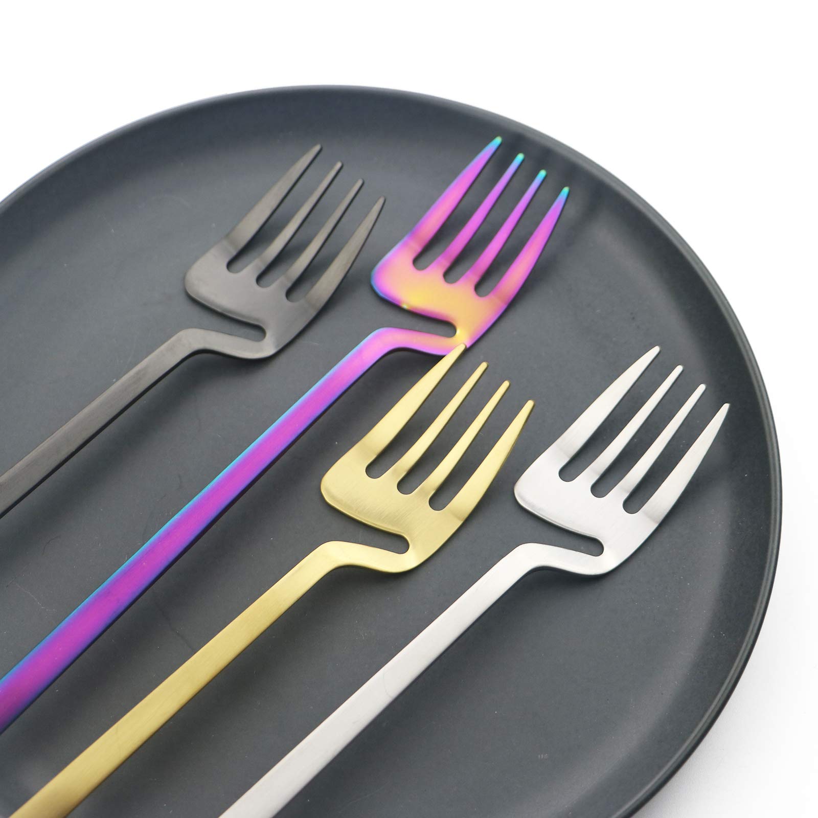 Premium 8-Piece Stainless Steel Dinner Forks Set - 8 Inch Silver Dessert Forks with Hanging Cup Cutlery Holder - Perfect for Formal Dining, Wedding Parties & Home Entertaining