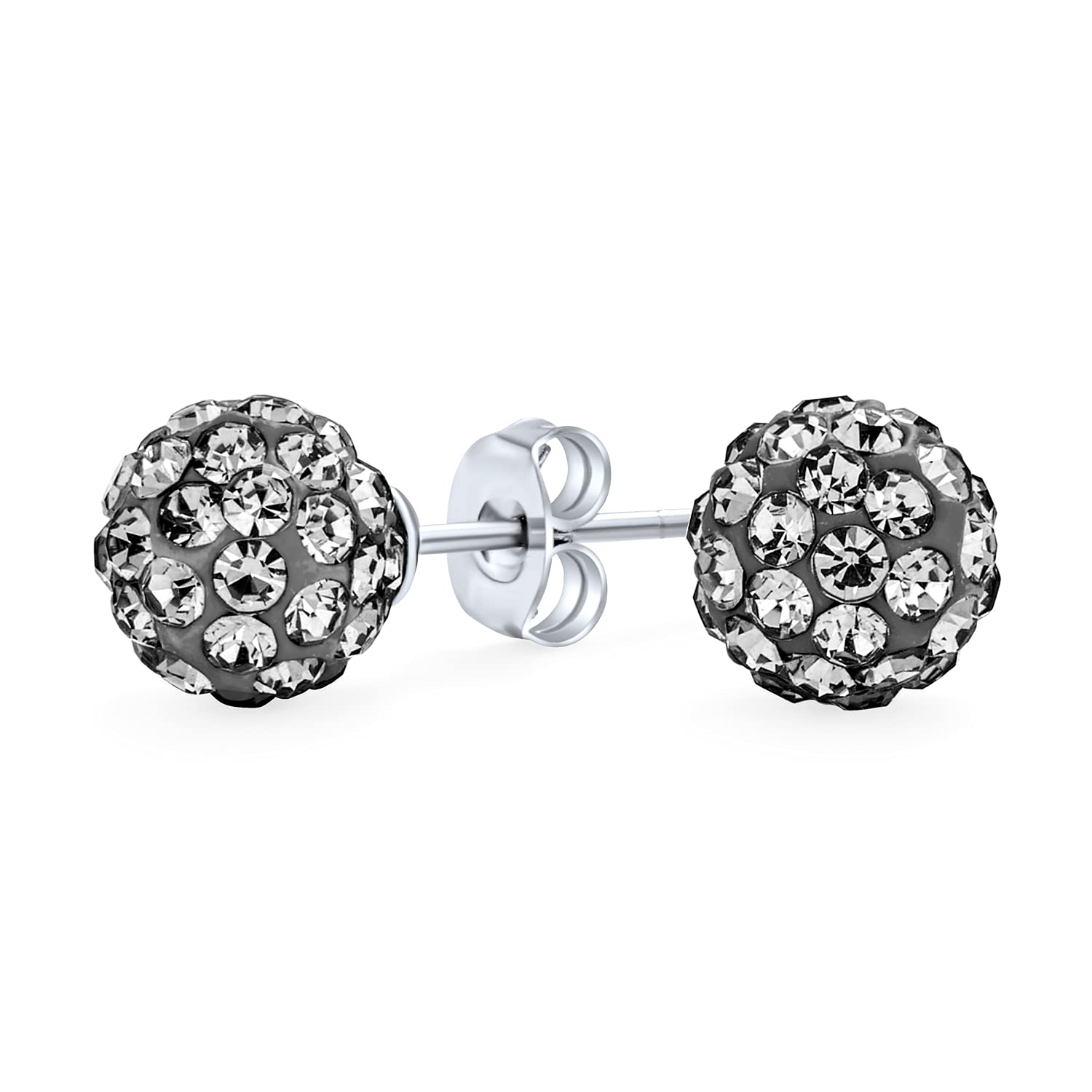 Sparkling .925 Sterling Silver 8MM Round Pave Crystal Disco Ball Stud Earrings for Women & Teens | Hypoallergenic Fashion Jewelry Gift for Parties, Prom, Date Night