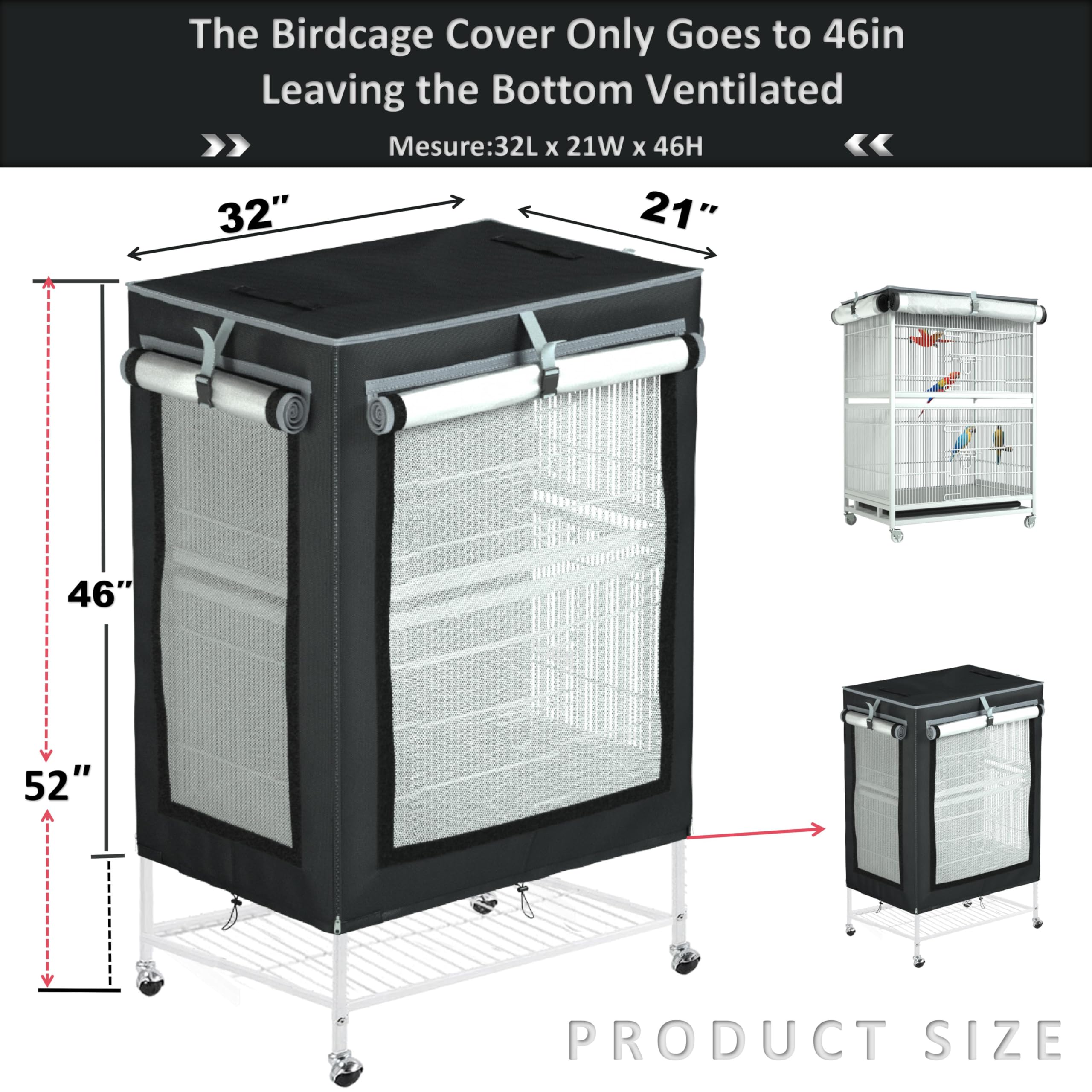 Universal Large Bird Cage Cover 32x21x46 Inches - Breathable Nighttime Bird Cage Cover for Parrots, Cockatiels & Macaws | Perfect for Sleep, Travel & Indoor Use