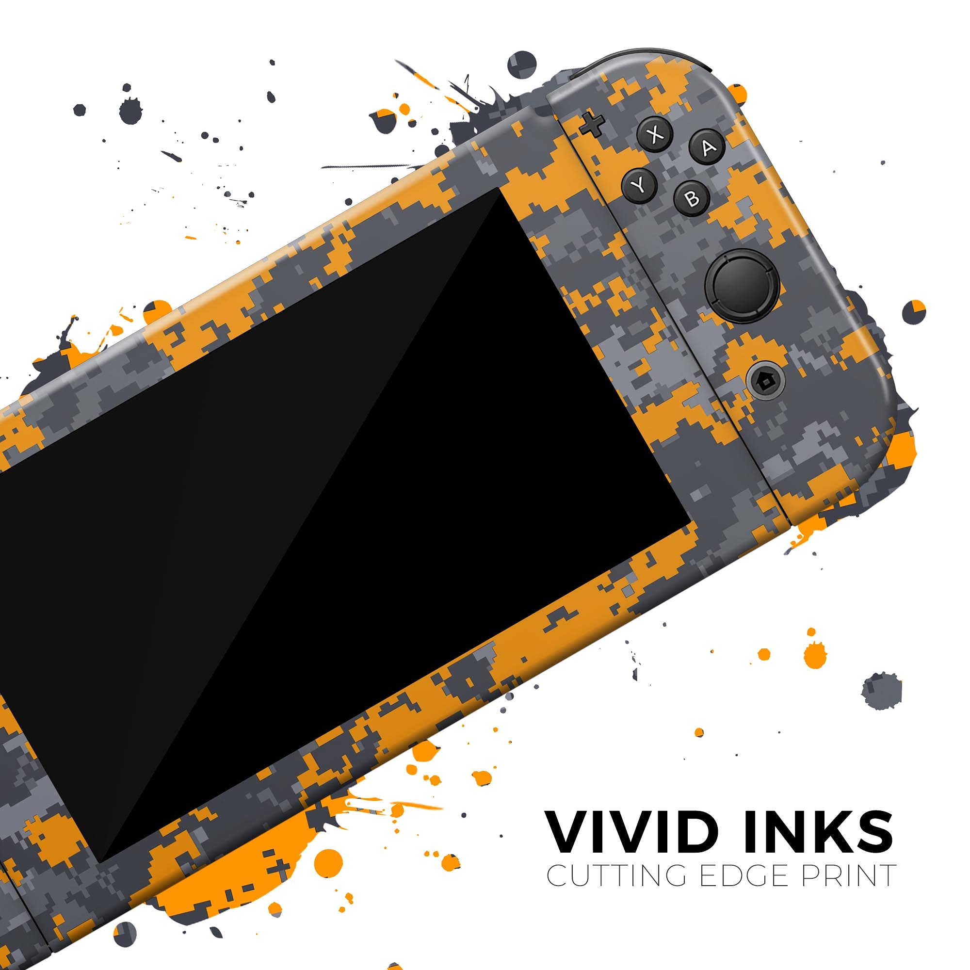 Nintendo Switch OLED Skin Decal - Scratch-Resistant Removable Vinyl Wrap Cover Compatible with Switch OLED Console & Joy-Con - Orange Gray Digital Camouflage Design for Gaming Protection & Style Upgrade