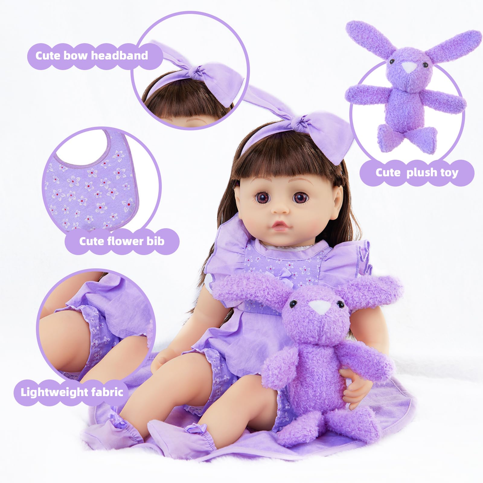 11-Piece Purple Floral Baby Doll Clothes Set with Bassinet & Accessories for 16-18 Inch Reborn Dolls | Perfect for Dress-Up, Role Play & Gift Giving