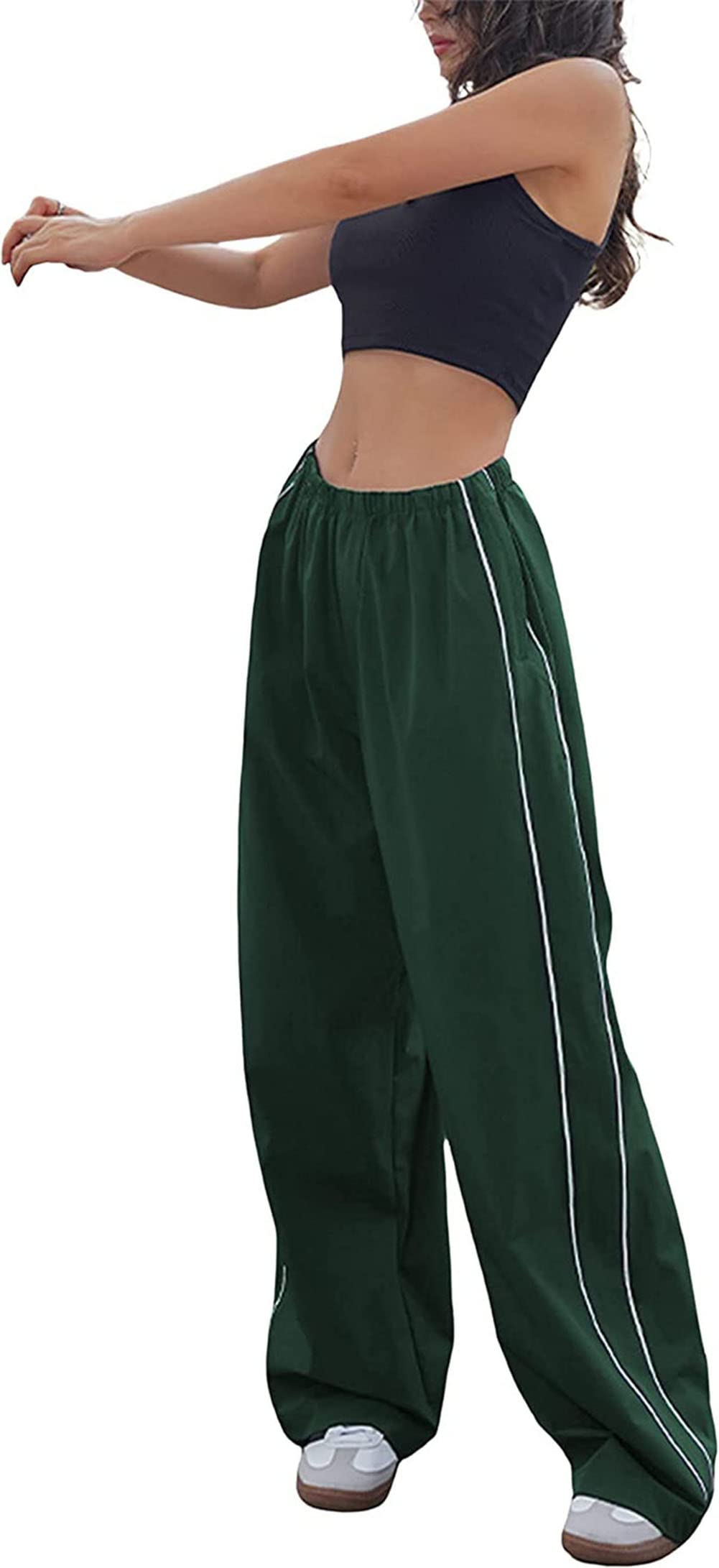 Women's Y2K Parachute Cargo Pants - Elastic Waist Wide Leg Track Pants for Casual Wear, Street Style & 90s Fashion | Trendy Lounge Pants for Women | Perfect for Gym, Running Errands & Retro Outfits
