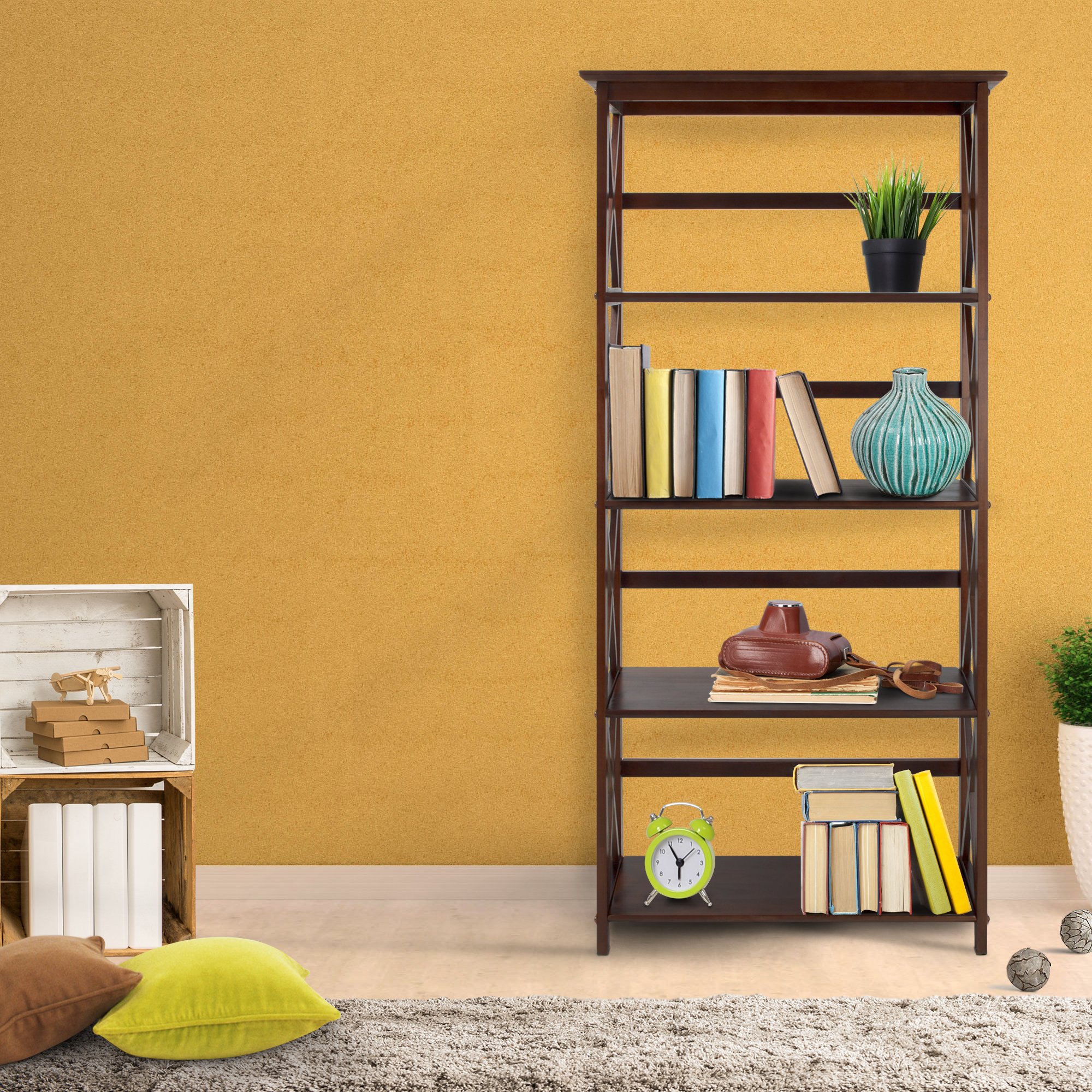 Modern Wooden Bookshelf for Home & Office - 5-Tier Storage Shelf for Books, Decor & Essentials | Perfect for Living Room, Bedroom & Study Spaces