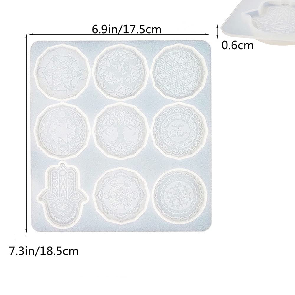 7 Chakra Stones Resin Molds - Mandala Keychain & Flower of Life Pendant Silicone Molds for DIY Jewelry Making, Crystal Casting, Wall Decor - Perfect for Meditation, Yoga Gifts & Spiritual Home Decor