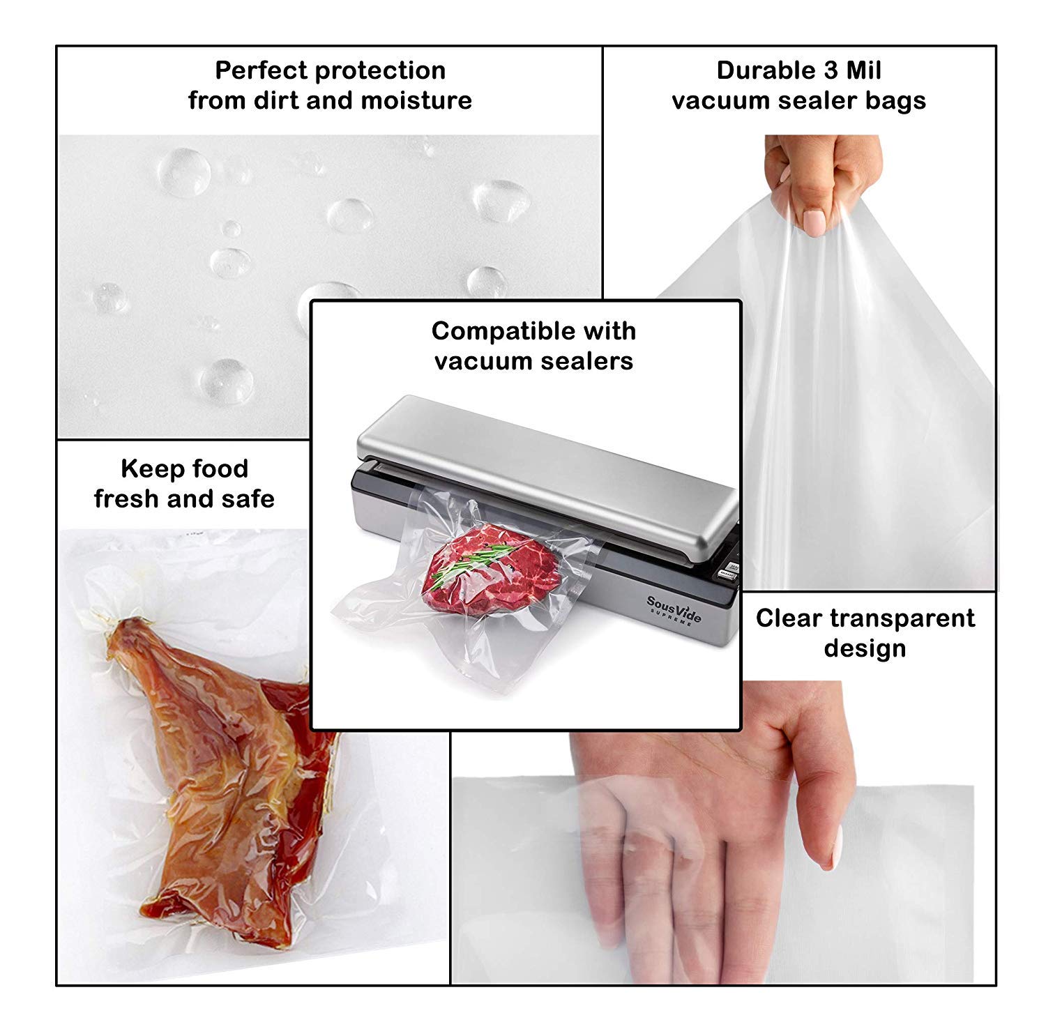 APQ 1000 Pack 6x8 Inch Clear Vacuum Sealer Bags, 3 Mil Thickness | USDA Approved Food Grade Polyethylene Storage Bags | Ideal for Sous Vide, Meal Prep, Freezer Storage & Commercial Food Packaging