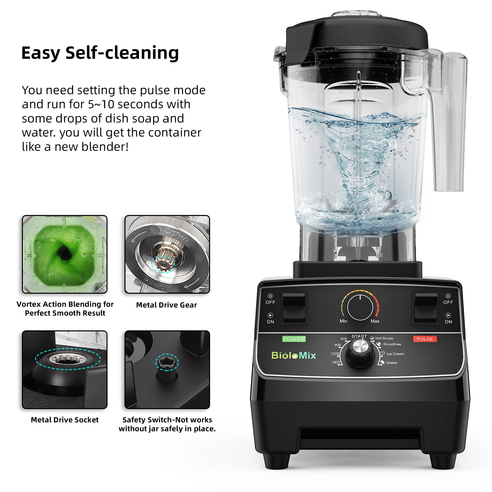 Biolomix 2200W High-Power Commercial Blender - 68oz Pitcher, Smart Presets for Smoothies, Ice Crushing, Soup & Frozen Desserts - Includes Juice Bottle - Perfect for Restaurants, Juice Bars & Home Kitchens