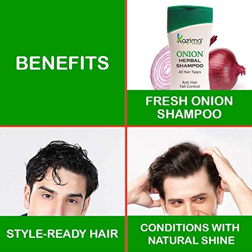 KAZIMA Onion Herbal Shampoo & Anti-Dandruff Conditioner with Multivitamins & Milk Proteins - 200ml for Hair Growth & Scalp Care | Perfect for Dry, Damaged Hair & Dandruff Treatment