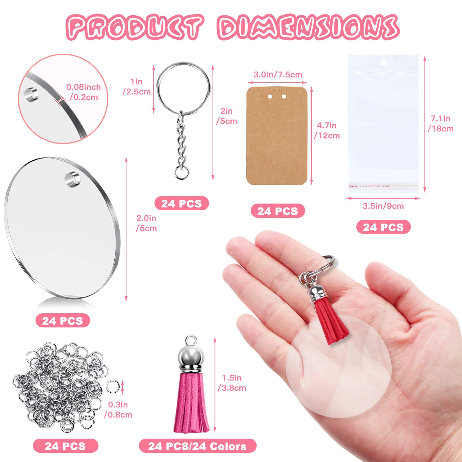 ZOCONE 144 PCS 2 Inch Clear Acrylic Keychain Blanks Set - Bulk DIY Craft Supplies with Key Rings, Display Cards, Packaging Bags, Jump Rings & Tassels - Perfect for Vinyl Keychains, Earrings & Handmade Jewelry Making - Great for Gifts, Party Favors & Craft Projects