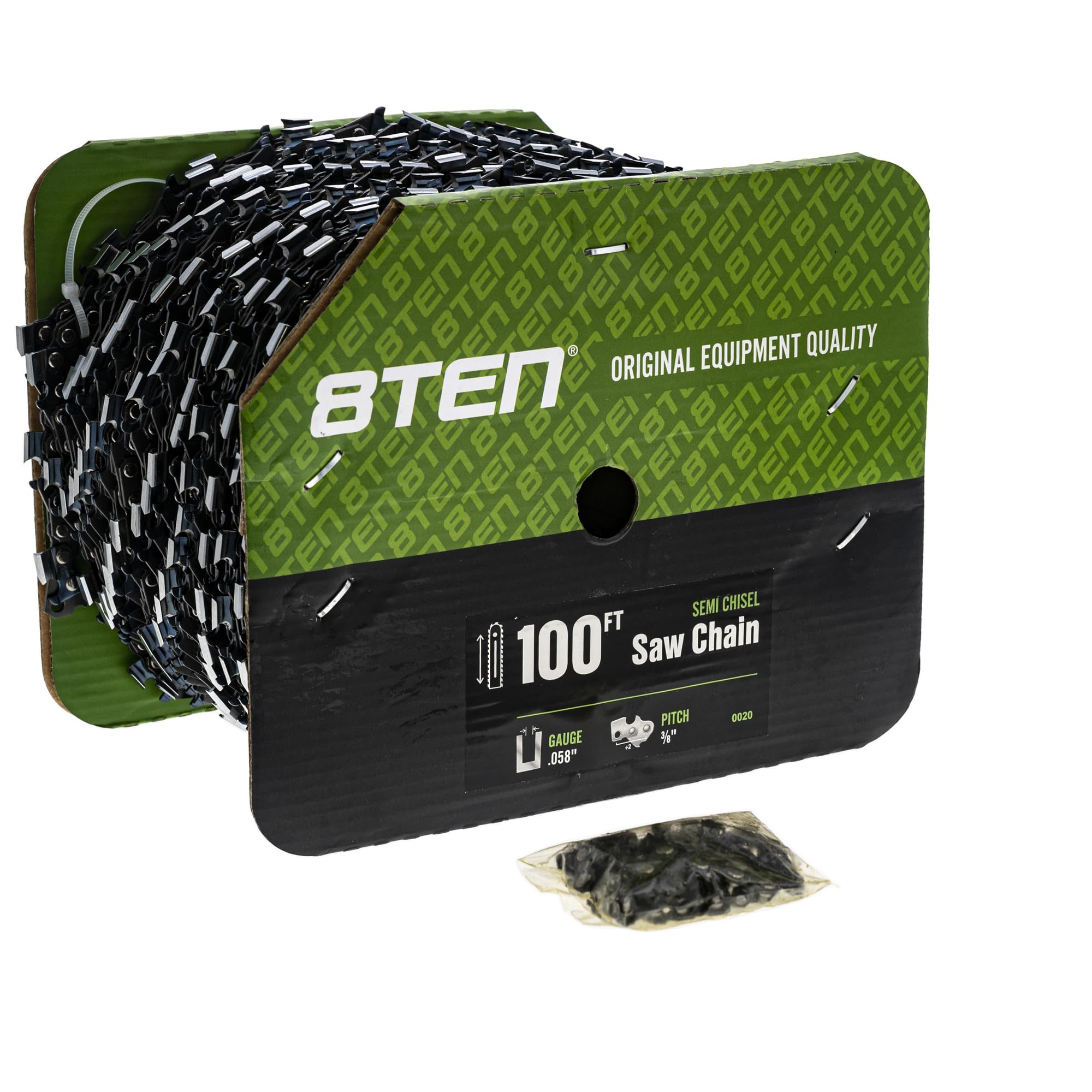 8TEN 100-Foot Bulk Chainsaw Chain Reel - Semi Chisel .058 Gauge 3/8 Pitch for Professional Wood Cutting & Forestry Work | Perfect for Logging, Firewood Processing & Tree Maintenance