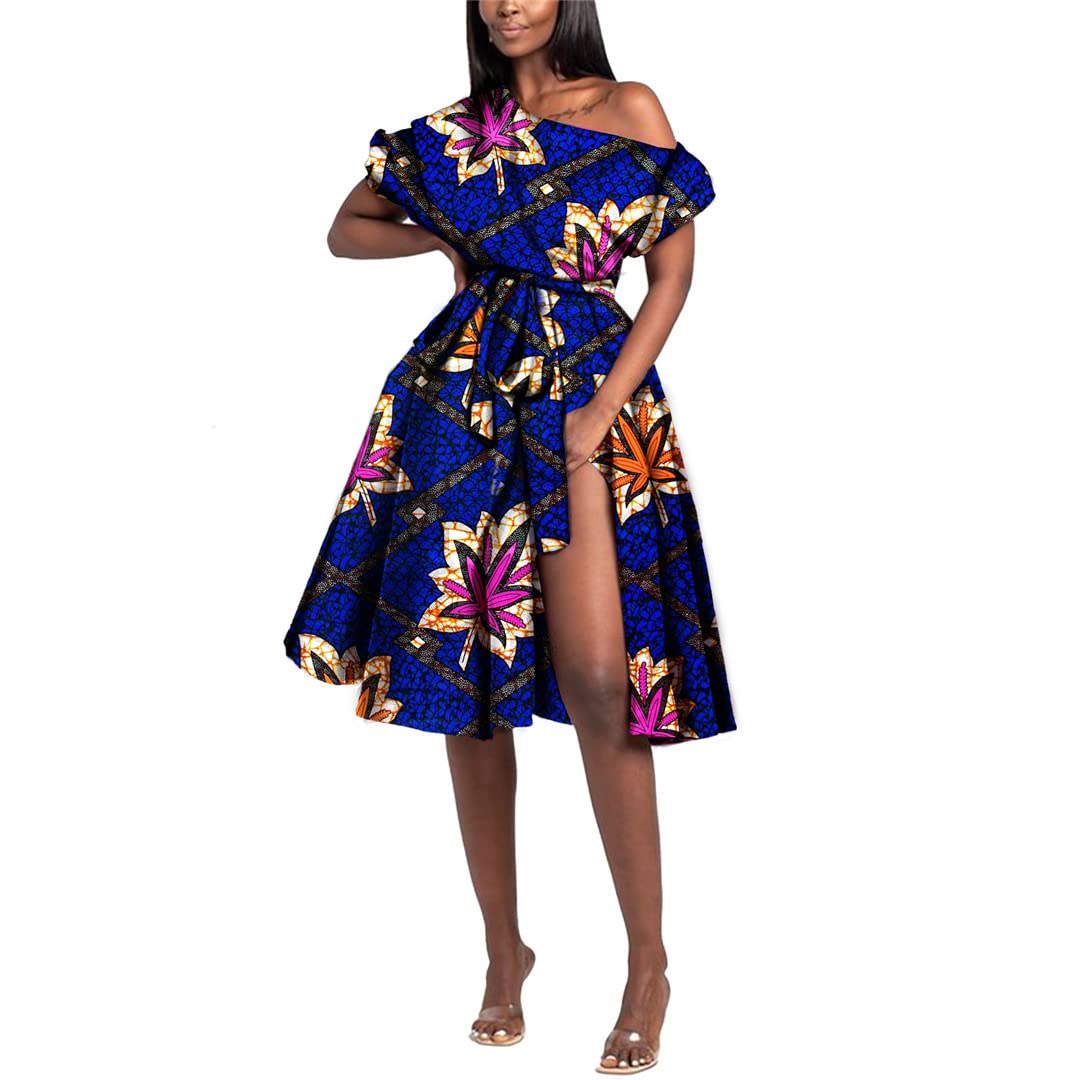 Stylish African Print Off Shoulder High Waist Party Dress for Women - Plus Size with Belt (XL) | Perfect for Weddings, Cultural Events & Special Occasions