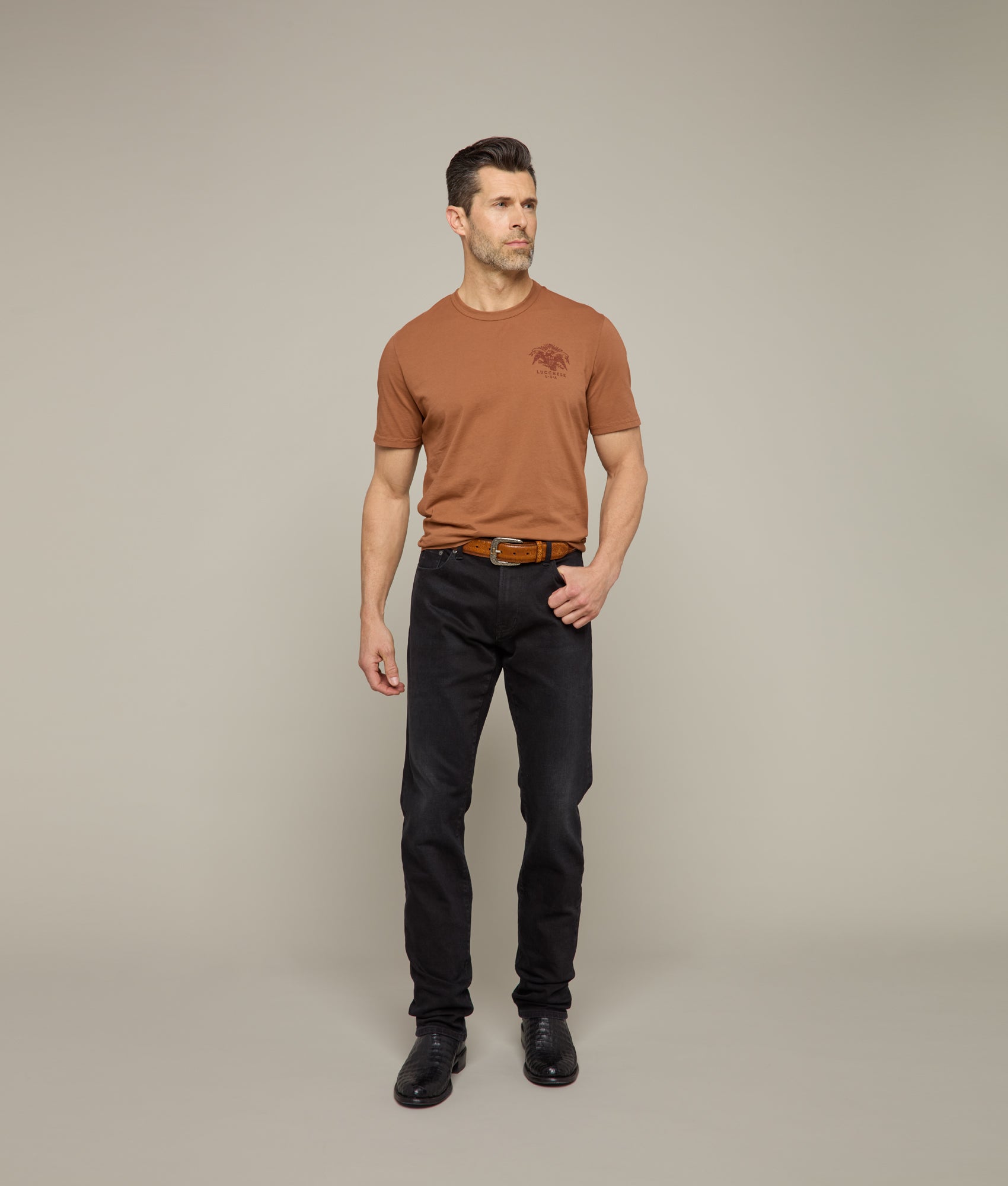 Eagle Stamp Graphic T-Shirt for Men - Soft Cotton Brown Tee - Casual Streetwear & Outdoor Activities