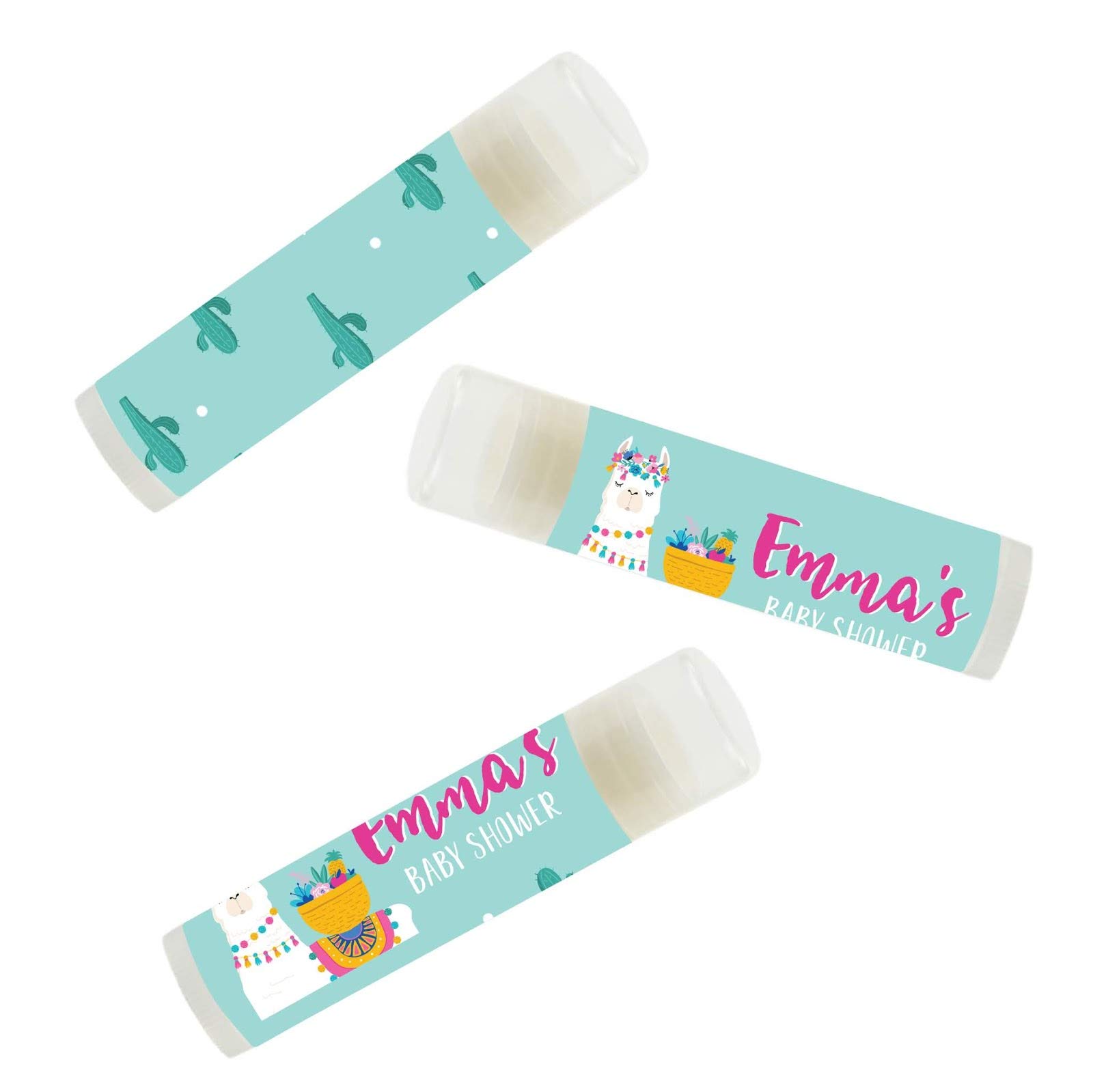 Personalized Llama and Cactus Lip Balm Party Favors - 12 Pack Bohemian Themed Baby Shower Decorations for Emma's Special Celebration | Perfect for Birthday Parties, Bridal Showers & Themed Events