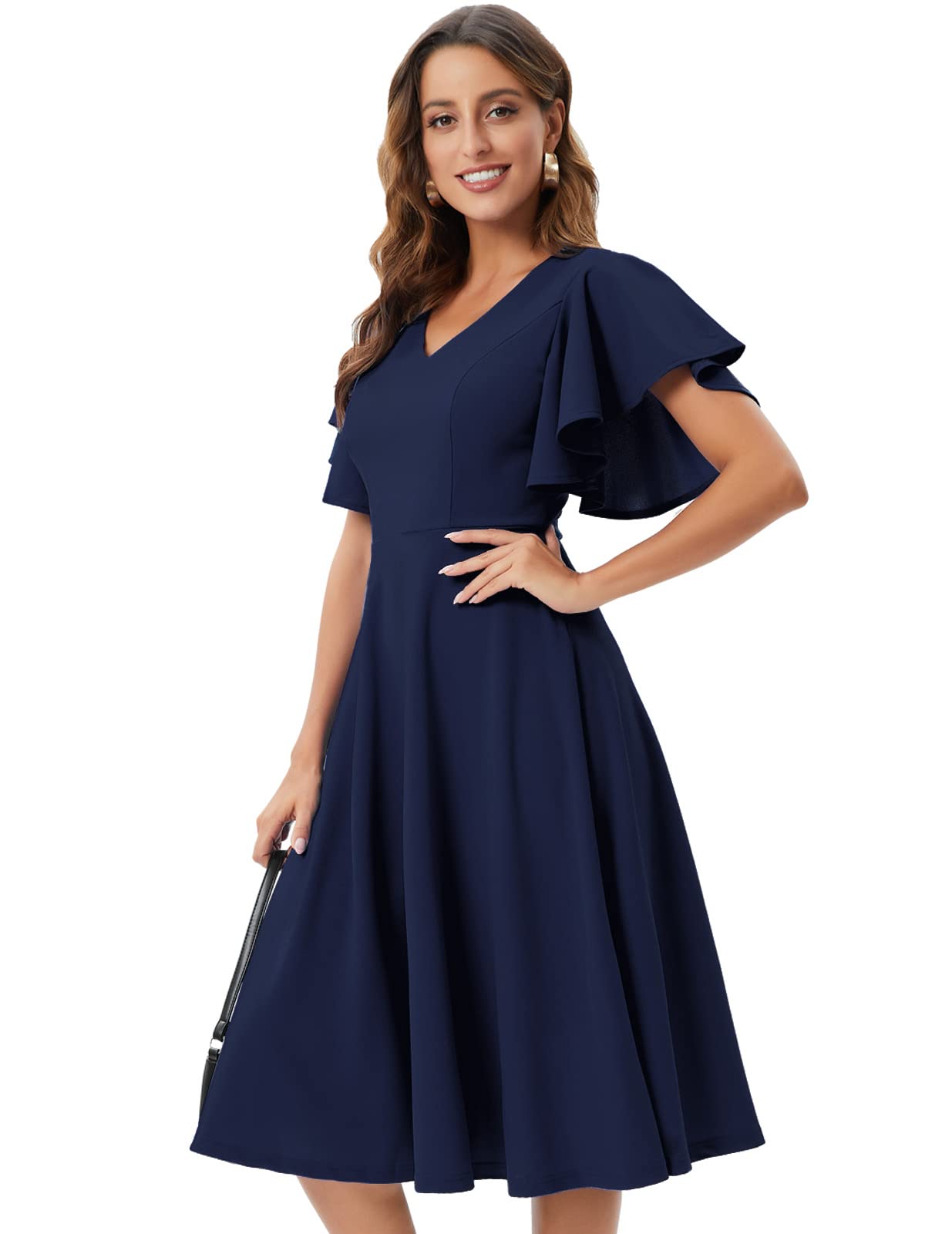 Elegant 2024 Women's Bridesmaid & Wedding Guest Cocktail Dresses - Sleeved Midi Formal Dress for Tea Parties, Receptions & Special Occasions