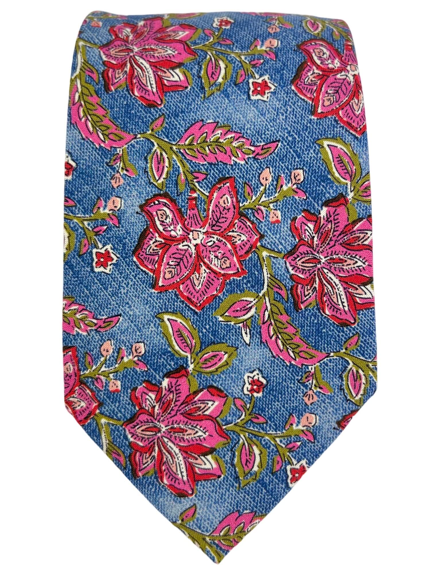 DÉCLIC Florence Floral Tie for Men - Elegant Blue Silk Necktie for Weddings, Business & Formal Occasions
