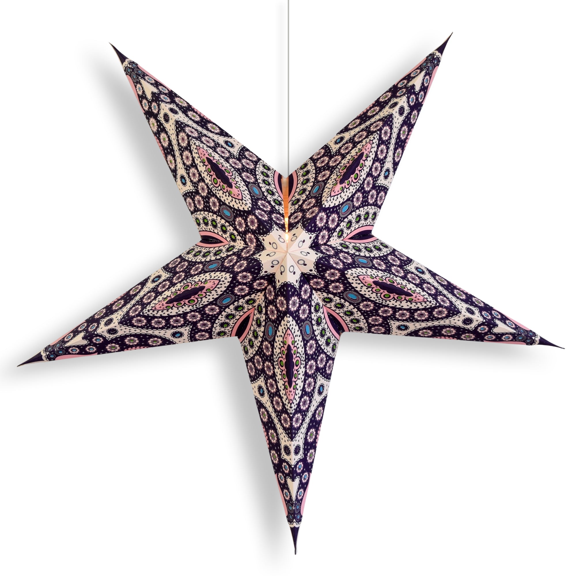 24 Inch Pink Purple Paper Star Lantern with Pendant Light - DIY Hanging Decoration for Bedroom, Nursery, Wedding & Party Decor