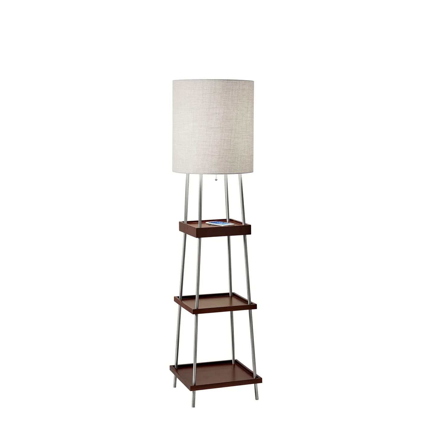 Adesso 3459-15 Henry Shelf Floor Lamp with Wireless Charging - 7W LED, 5W Qi Charger & USB Port - Modern Standing Lamp for Living Room, Bedroom & Office Lighting