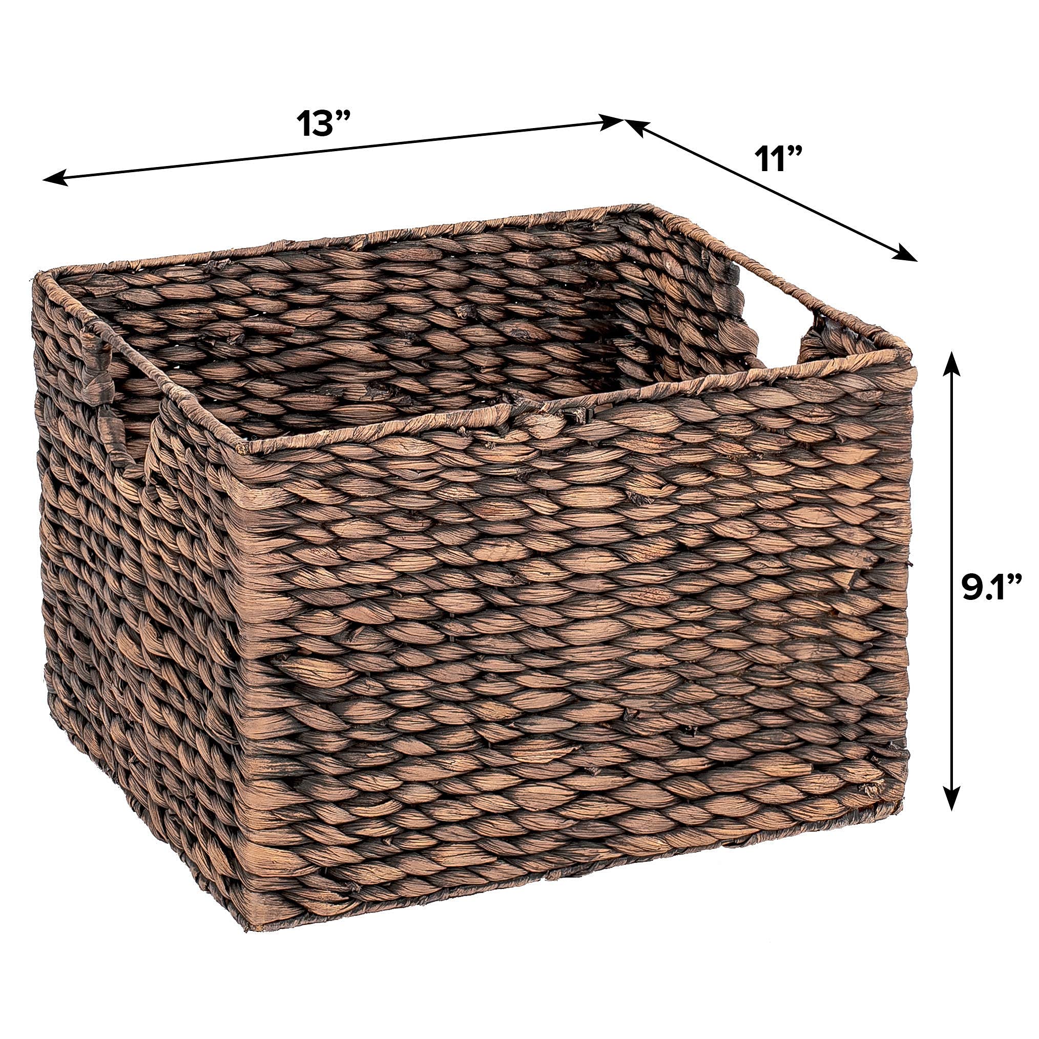 Artera Wicker Cube Storage Baskets - Set of 3, Natural Woven Shelf Organizer Bins with Handles for Pantry, Living Room, Bedroom & Bathroom - Under Shelf Basket for Home Organization - 13
