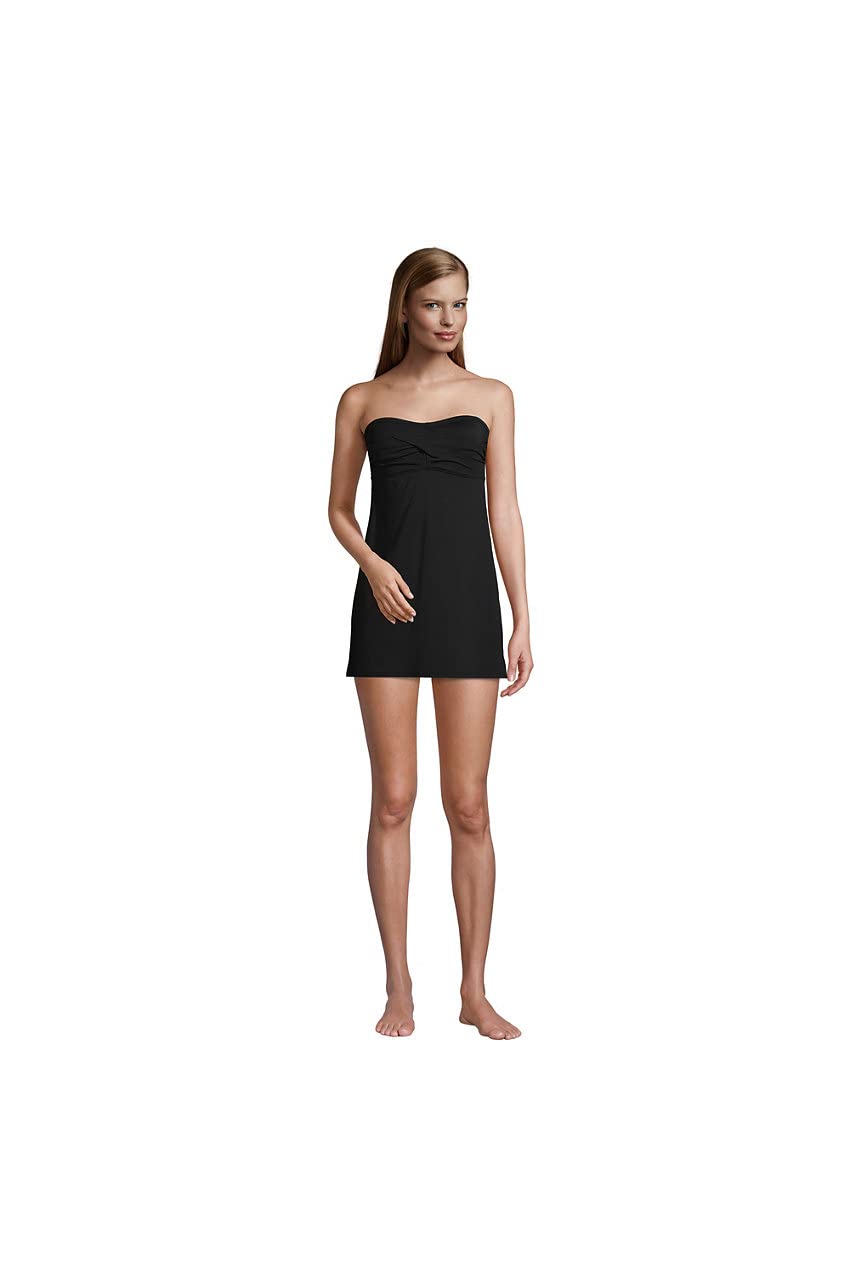 Lands' End Women's One Piece Swimsuit - Chlorine Resistant Wrap Bandeau Swim Dress with Removable Straps | Perfect for Beach Vacations, Pool Parties & Water Aerobics