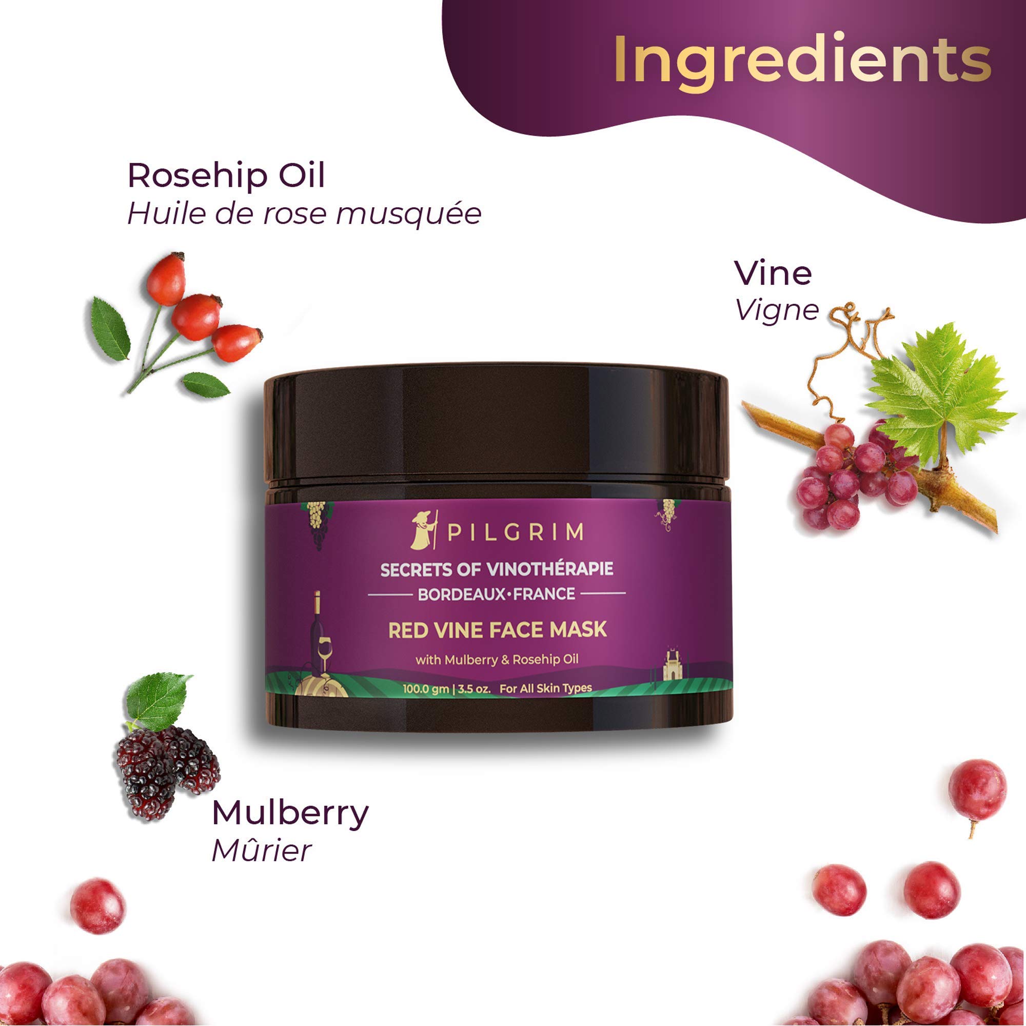Pilgrim Red Vine At-Home Facial Kit with Eco-Friendly Jute Bag - Set of 4 Skincare Products: Face Toner, Scrub, Cream & Mask | Vegan & Cruelty-Free | Instant Glow | Perfect for Spa Night, Self-Care Routine & Gift Giving