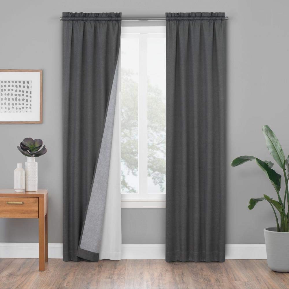 ECLIPSE Blackout Thermal Curtain Liner for Windows - Minimalist Solid White (2 Panels, 27x60 Inches) with Drapery Hooks - Energy Efficient Room Darkening for Bedroom, Living Room & Home Theater