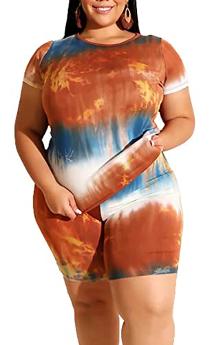 Plus Size Women's Two Piece Outfits - Oversized Summer T-Shirt Top & Tie Dye Jogging Shorts Set | Casual Loungewear, Streetwear & Vacation Outfits