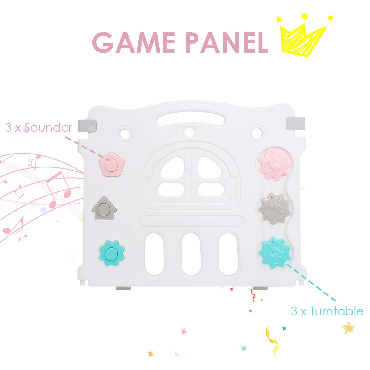 Costzon 10-Panel Foldable Baby Playpen - Indoor/Outdoor Portable Play Yard with Table Panels, Seat Stool, Lockable Gate & Educational Toys - Adjustable Shape Safety Fence for Toddlers & Kids - Perfect for Playtime, Learning and Childproofing Home Spaces