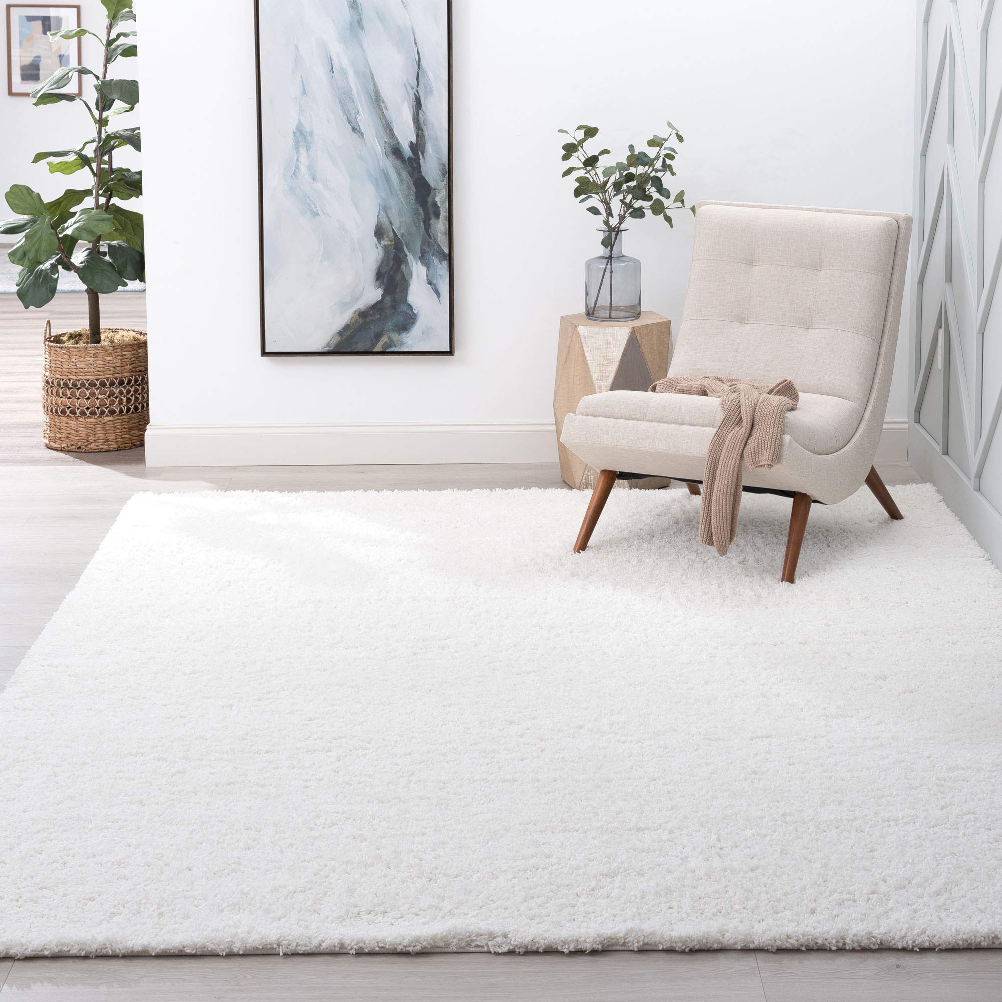 Alana White 4x6 Shag Rug - Soft Plush Area Rug for Living Room, Bedroom, Dining Room, Entryway, Kitchen & Nursery - Transitional Shaggy Carpet for Cozy Home Decor - Perfect for Family Rooms, Dorm Rooms & Pet-Friendly Spaces