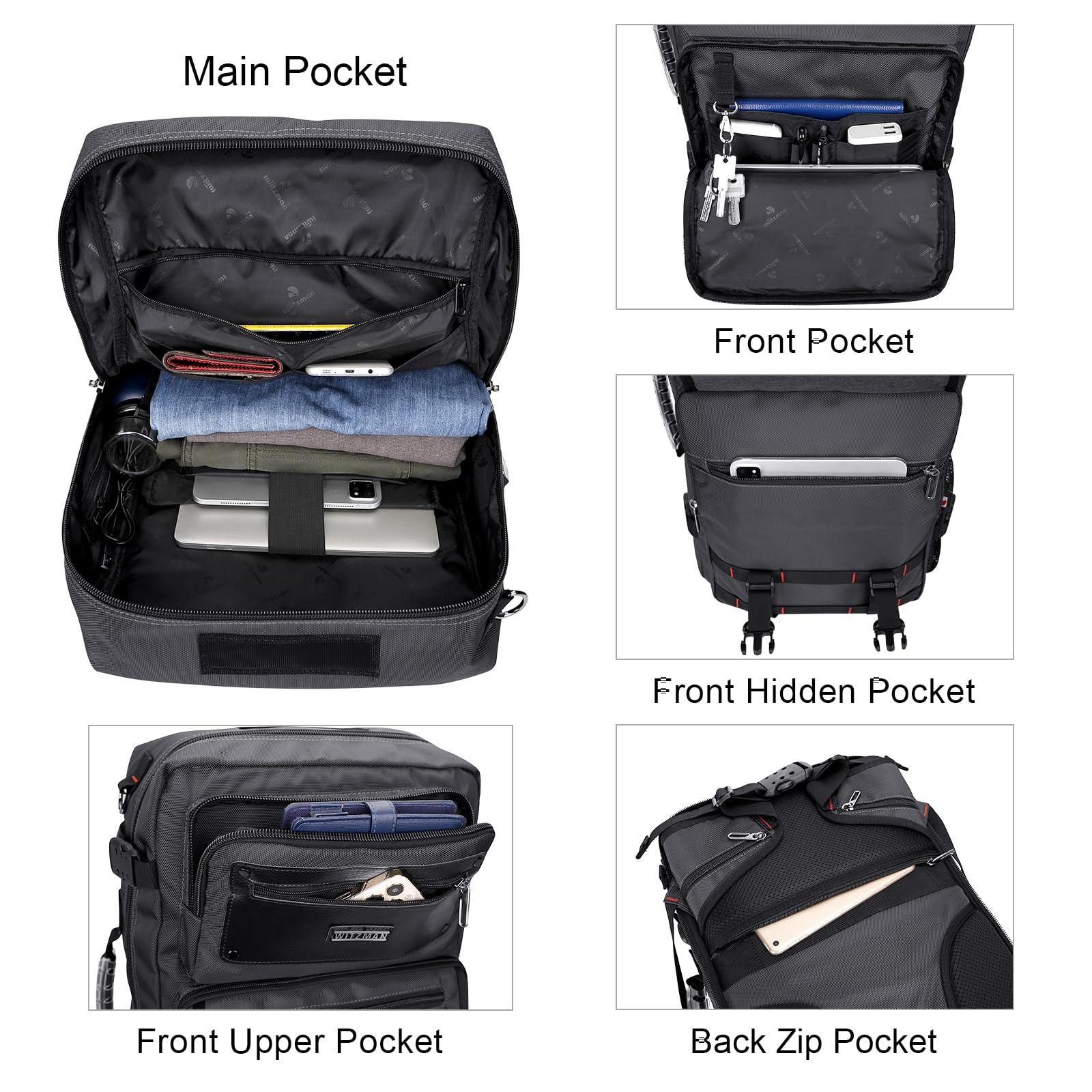 WITZMAN Men's Carry On Travel Backpack - Airline Approved Duffle Bag with 17 Inch Laptop Compartment (B685 Silvery Grey) - Perfect for Business Trips, Weekend Getaways & Air Travel
