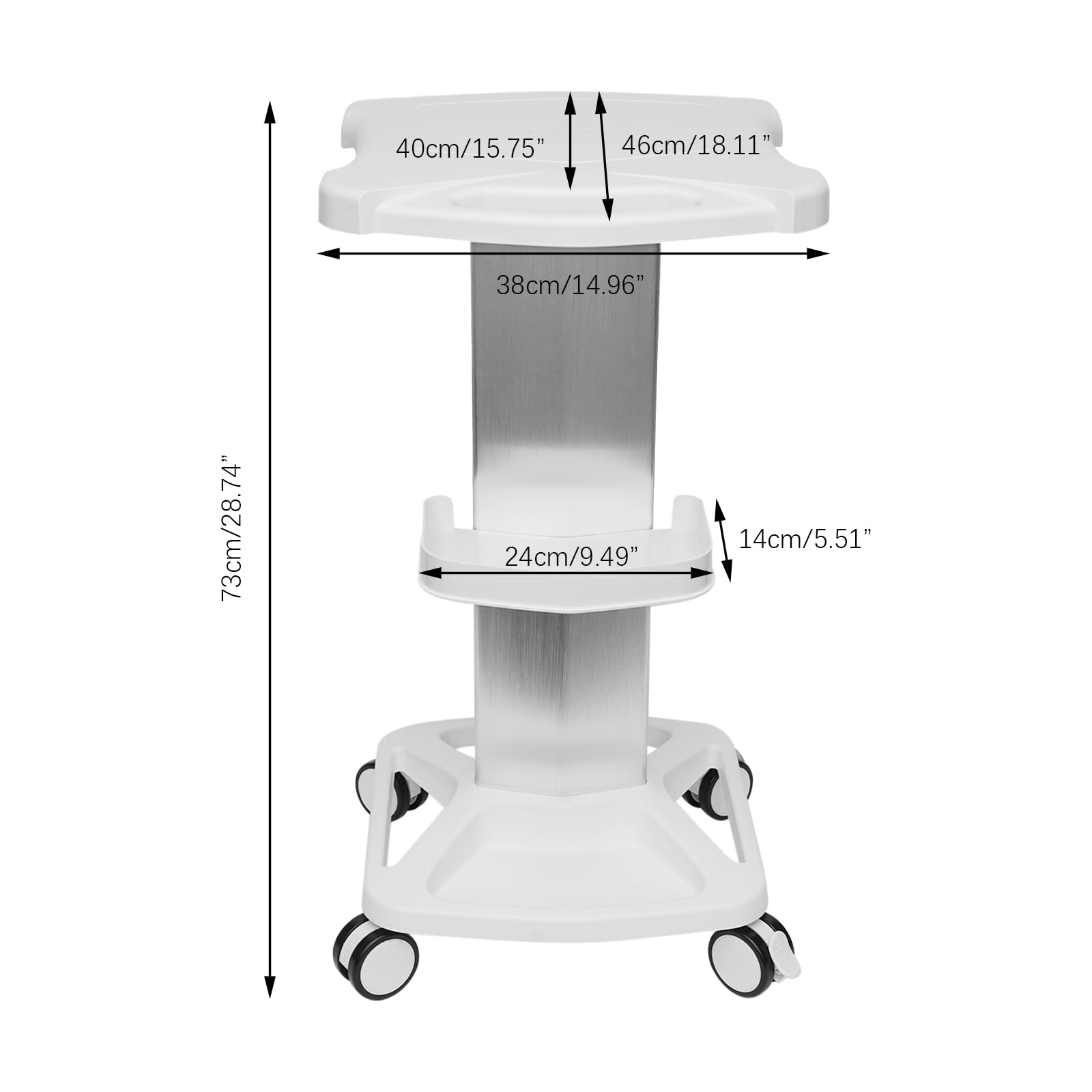 Beauty Salon Trolley Cart - 3-Tier Aluminum Alloy Mobile Cart for Hair & Spa Salon - 33lbs Capacity Rolling Utility Cart with Wheels - Perfect for Esthetician Equipment, Nail Salon Tools & Makeup Storage (White)