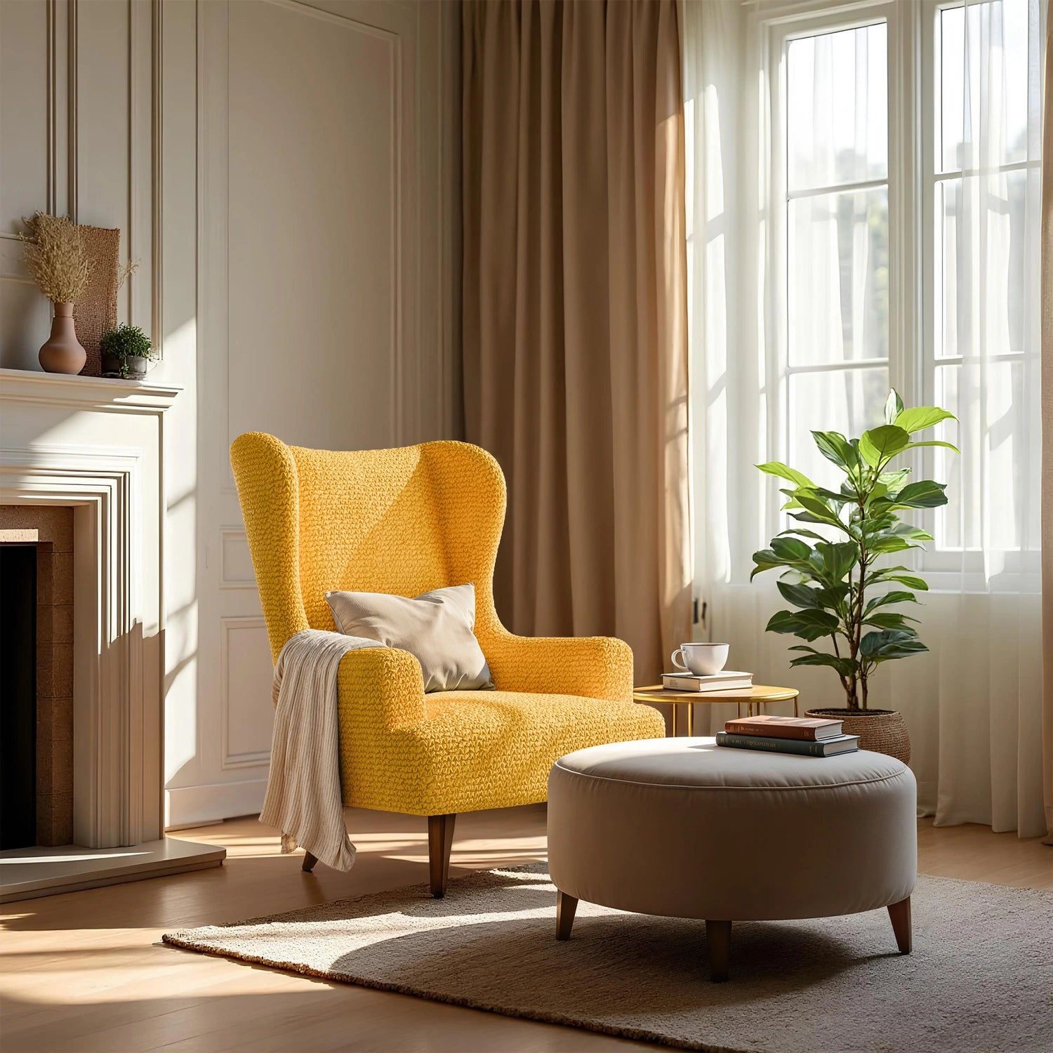 Premium Wingback Chair Slipcover - Microfiber Collection | Washable & Stretchable Furniture Protector for Living Room, Office, or Bedroom